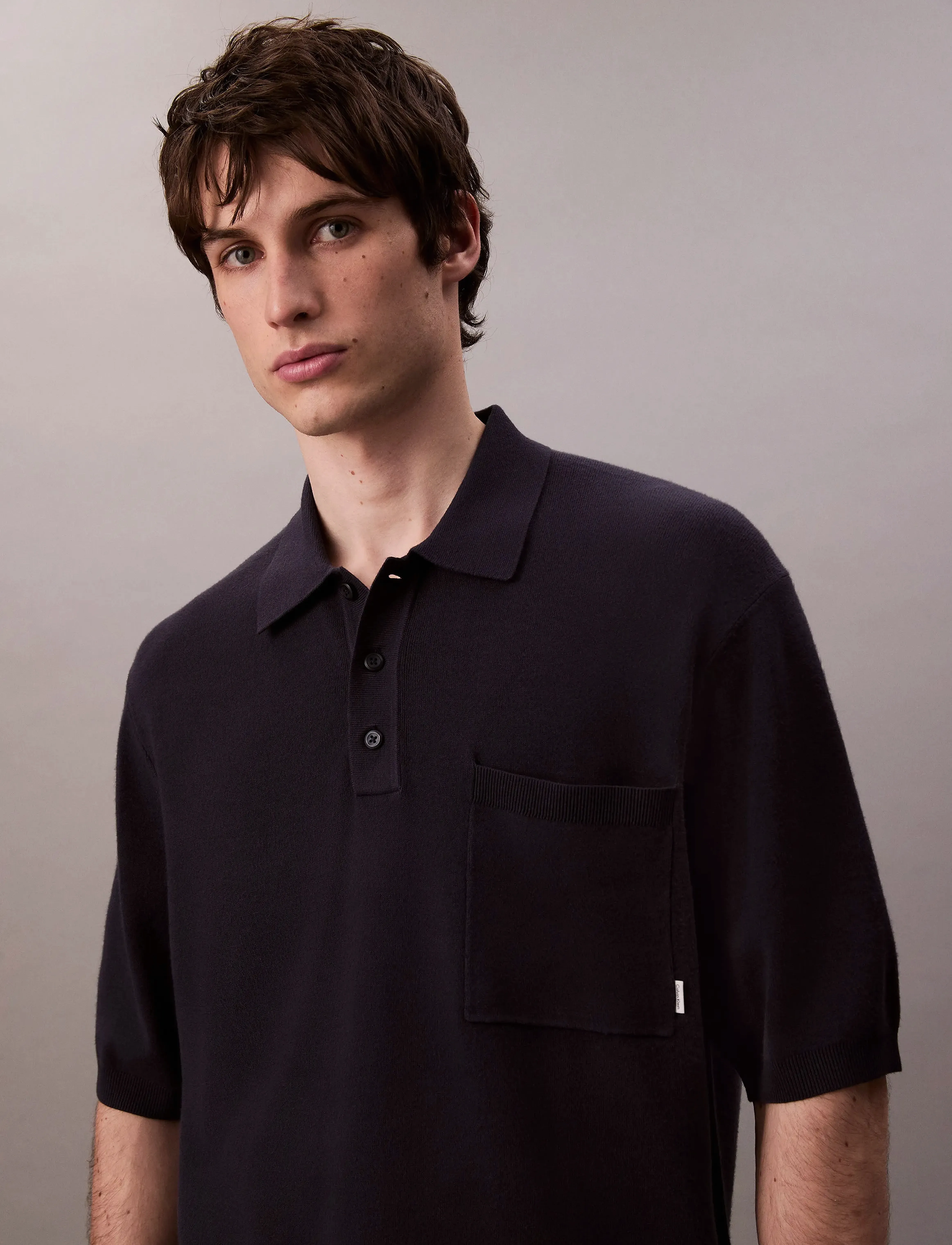 Calvin Klein - SS SNOWY TECH KNIT BOXY POLO SWE - kortærmede poloer - night sky - 5