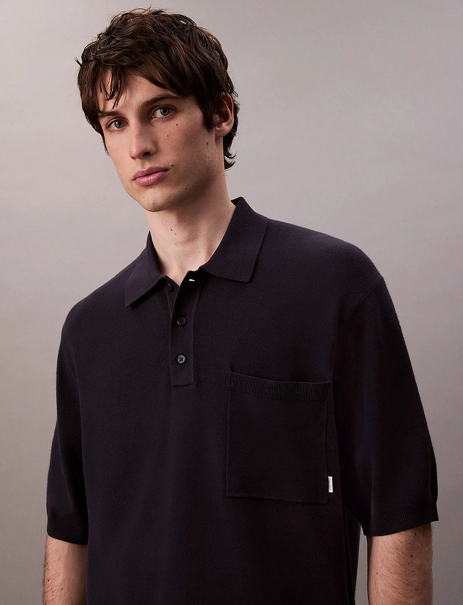Calvin Klein - SS SNOWY TECH KNIT BOXY POLO SWE - lühikeste varrukatega polod - night sky - 5