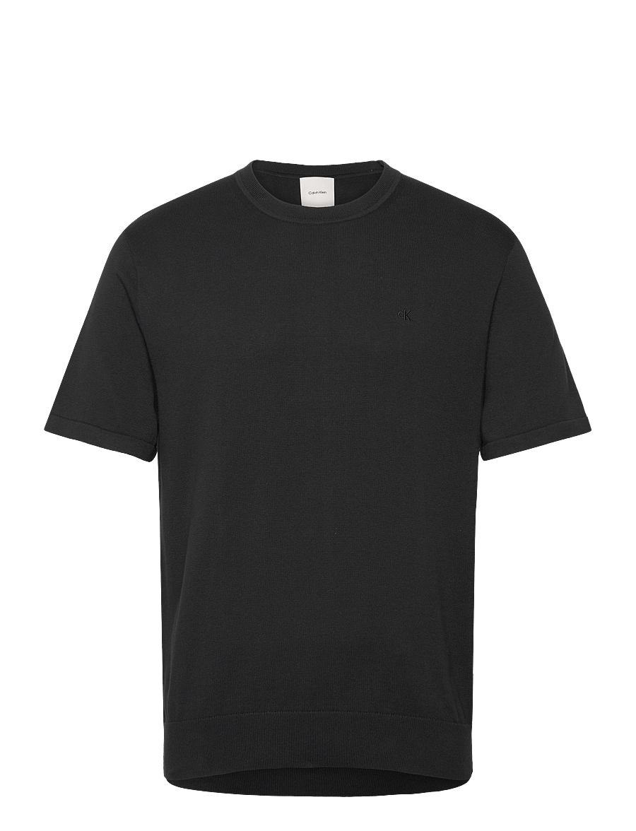 Calvin Klein - SS SUPIMA COTTON CREW 14GG - lyhythihaiset - black - 1