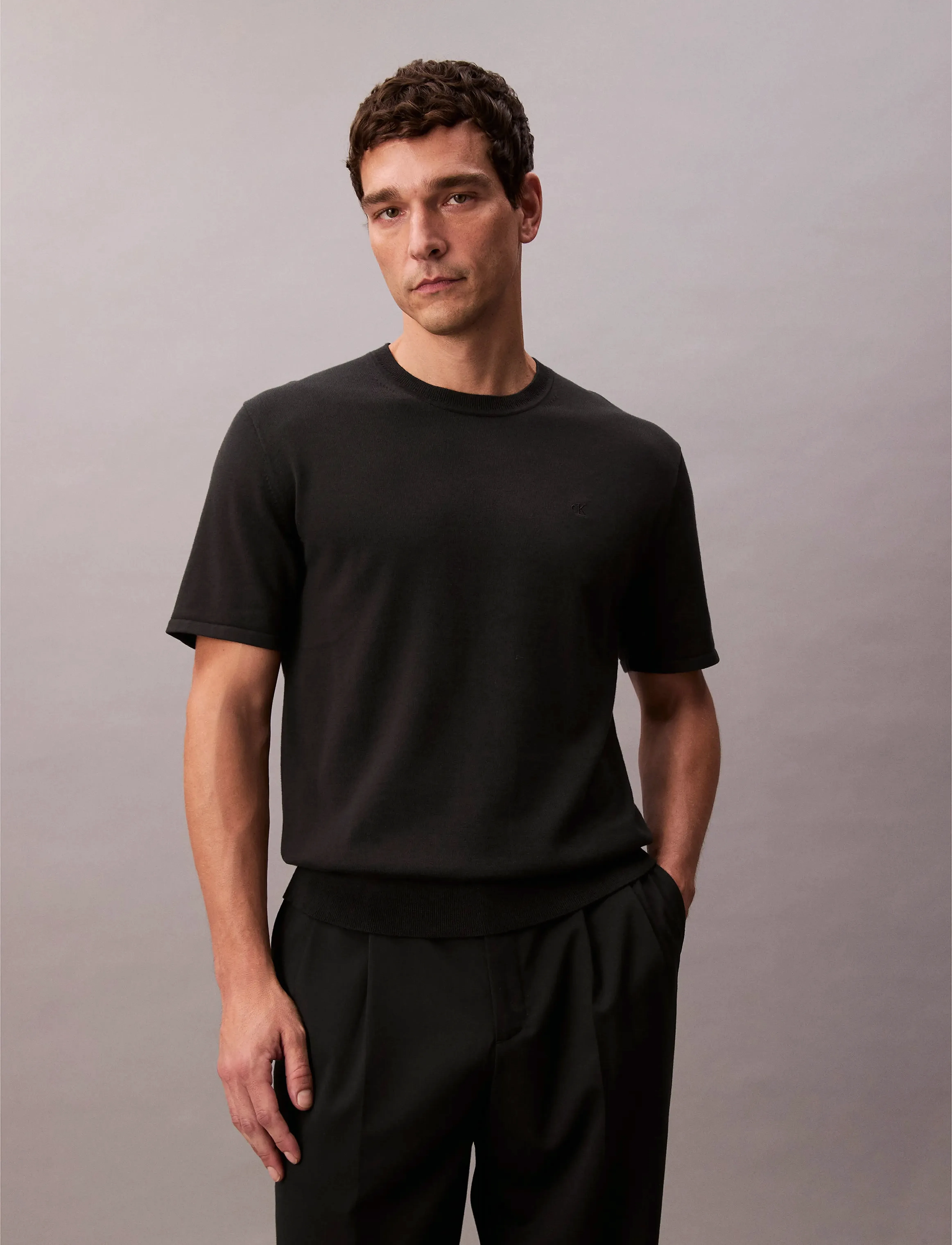 Calvin Klein SS SUPIMA COTTON CREW 14GG - T-särgid - BLACK / black