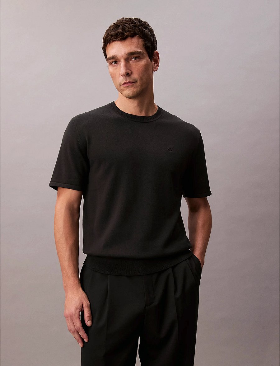 Calvin Klein - SS SUPIMA COTTON CREW 14GG - lyhythihaiset - black - 0