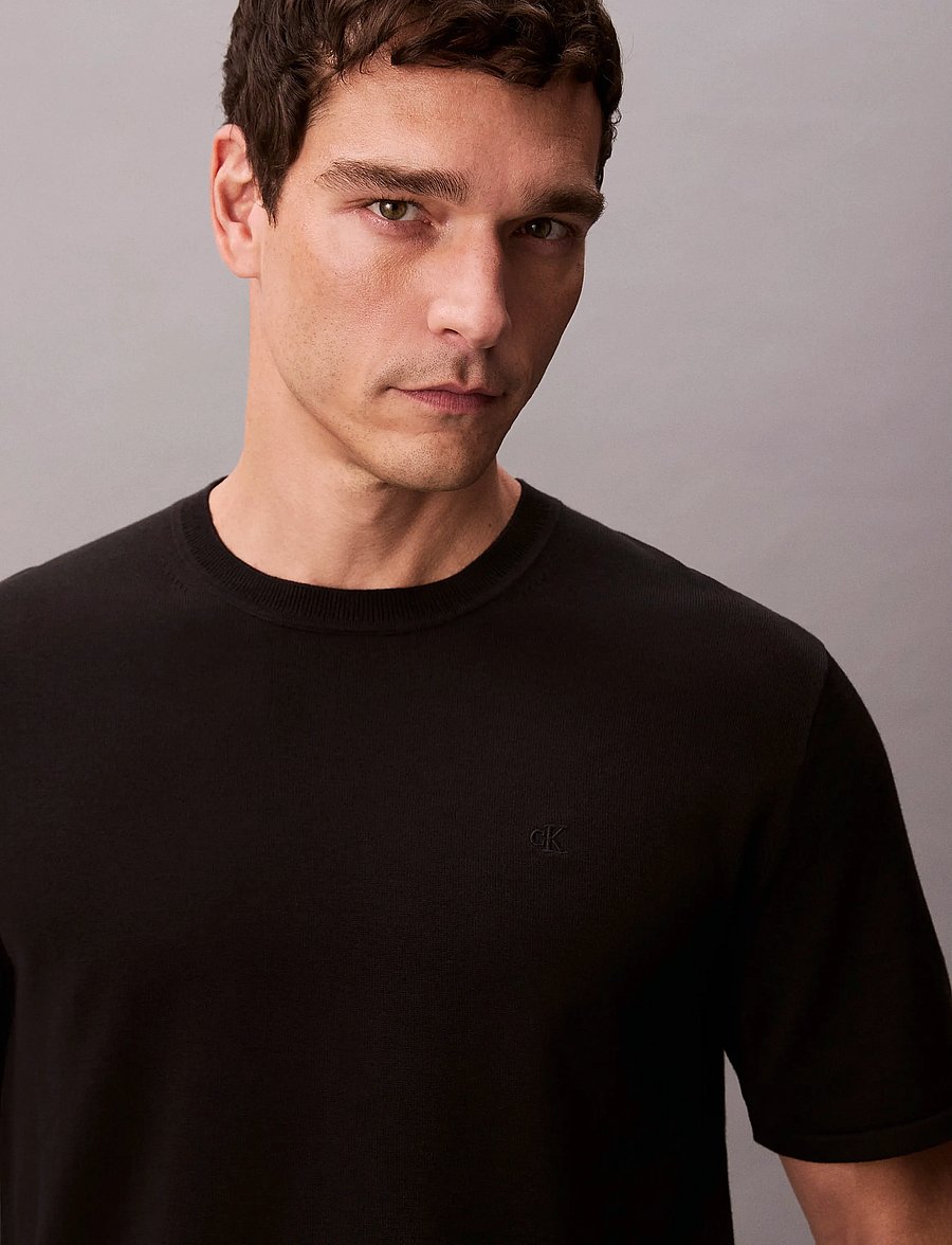 Calvin Klein - SS SUPIMA COTTON CREW 14GG - lyhythihaiset - black - 3