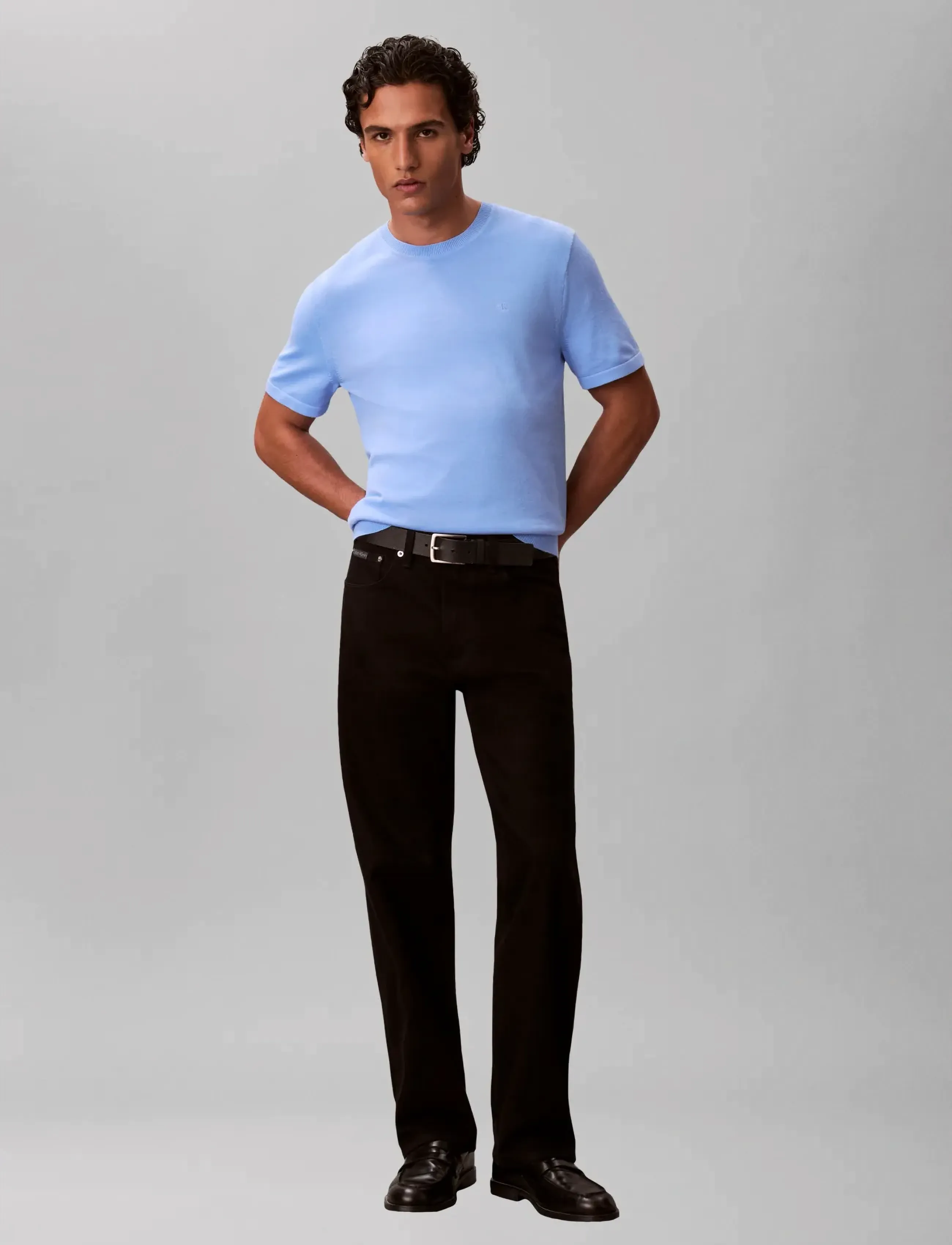 Calvin Klein SS SUPIMA COTTON CREW 14GG - Tøj - BLUE DESCENT / blue
