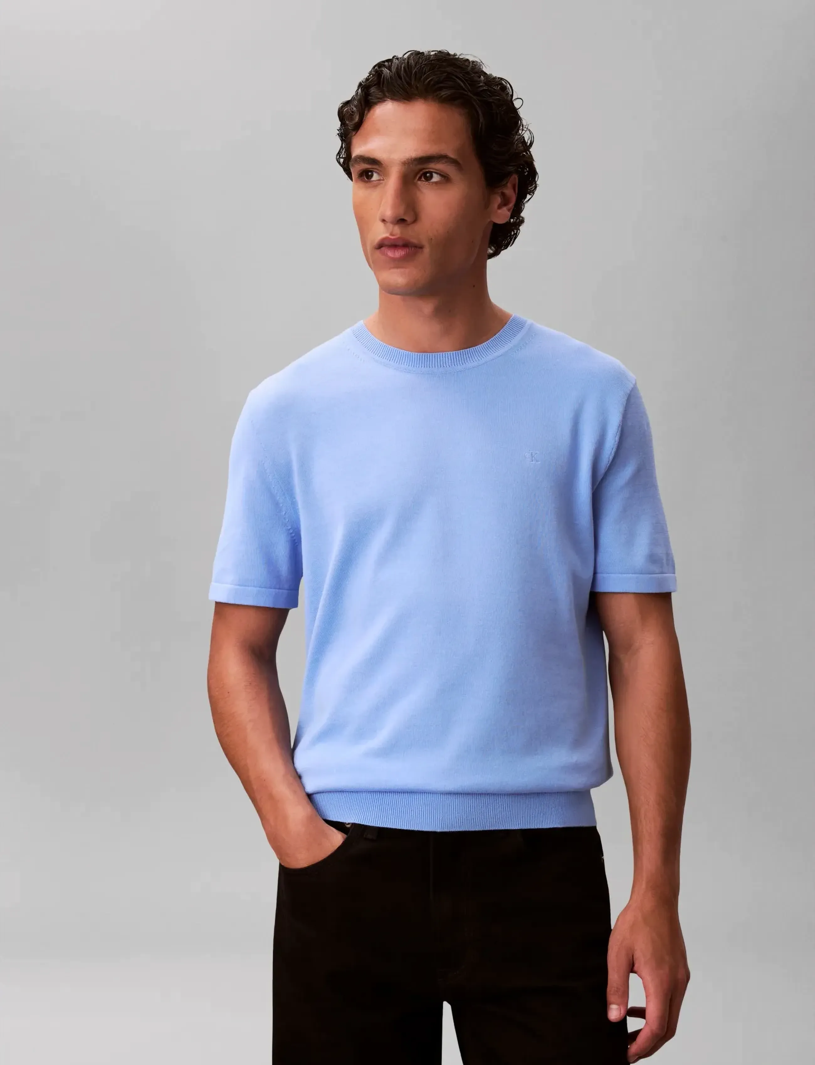 Calvin Klein - SS SUPIMA COTTON CREW 14GG - short-sleeved t-shirts - blue descent - 3