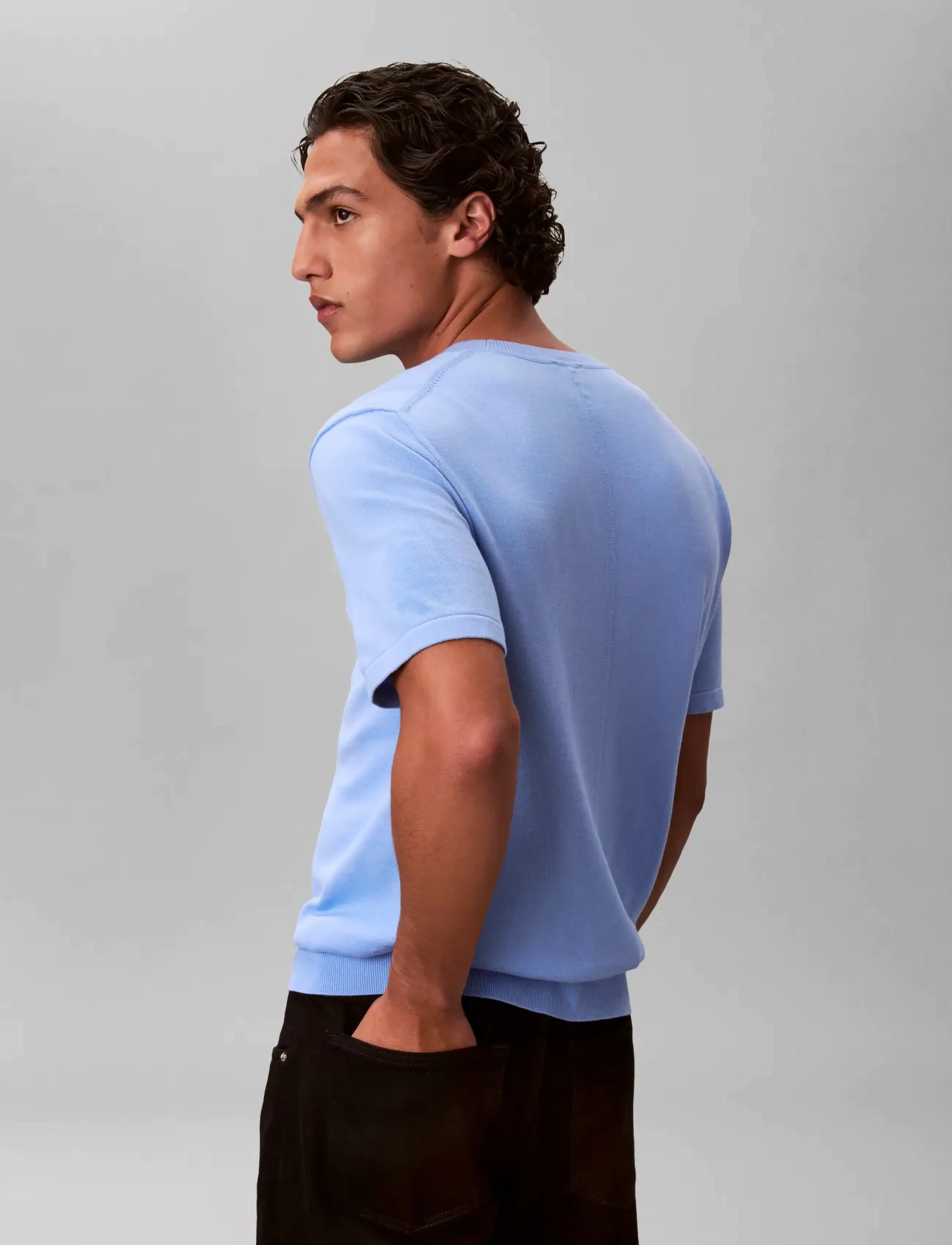 Calvin Klein - SS SUPIMA COTTON CREW 14GG - short-sleeved t-shirts - blue descent - 4