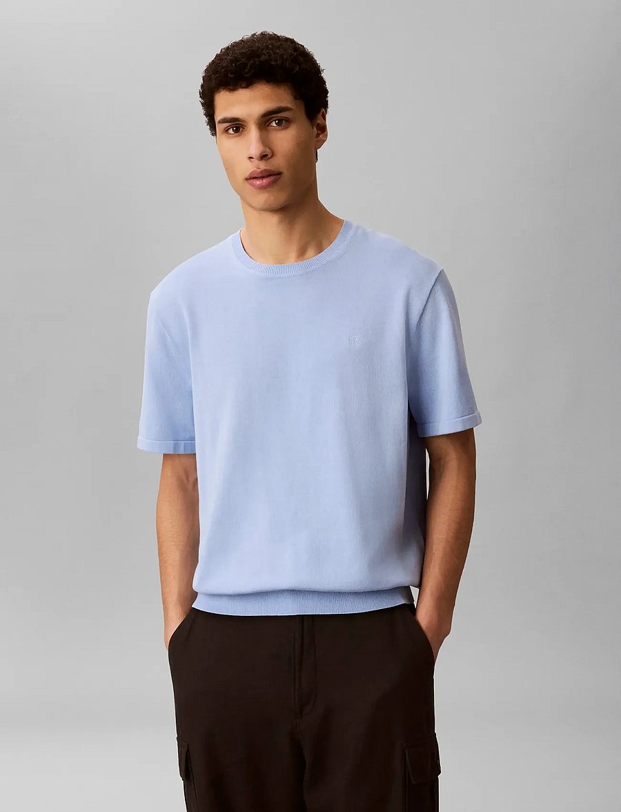 Calvin Klein - SS SUPIMA COTTON CREW 14GG - short-sleeved t-shirts - placid blue - 0