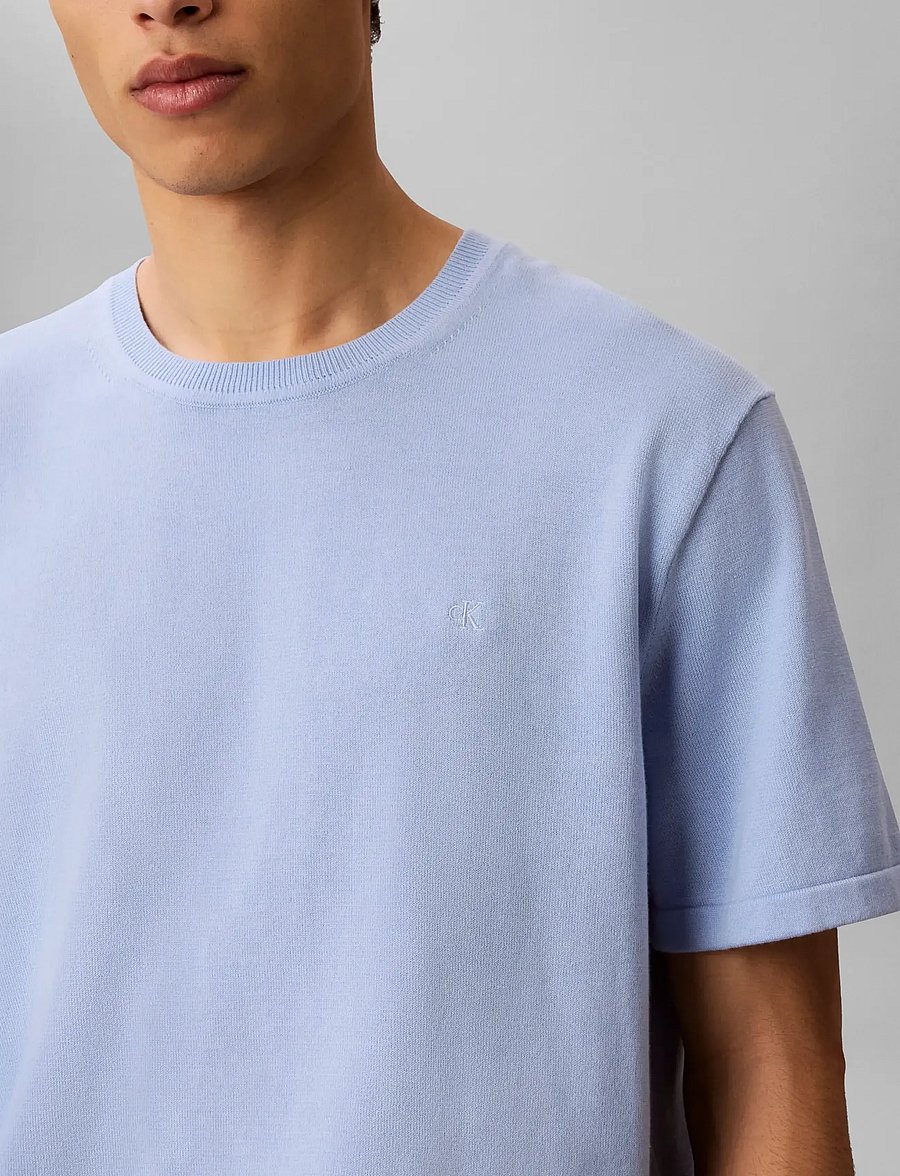 Calvin Klein - SS SUPIMA COTTON CREW 14GG - short-sleeved t-shirts - placid blue - 3