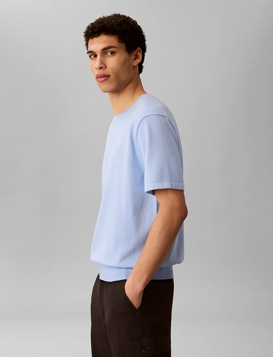 Calvin Klein - SS SUPIMA COTTON CREW 14GG - short-sleeved t-shirts - placid blue - 4