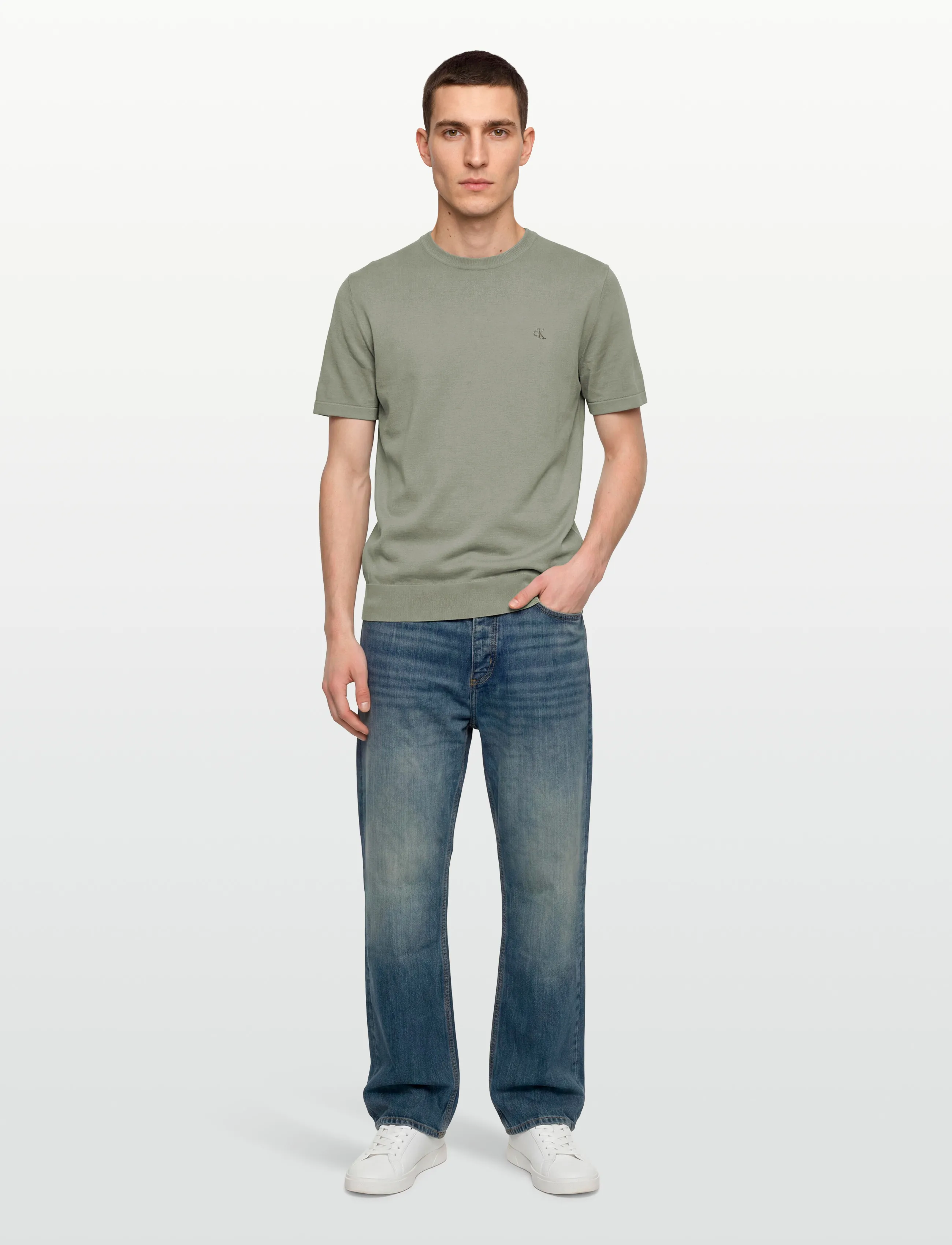 Calvin Klein SS SUPIMA COTTON CREW 14GG - Clothing - SHADOW / green