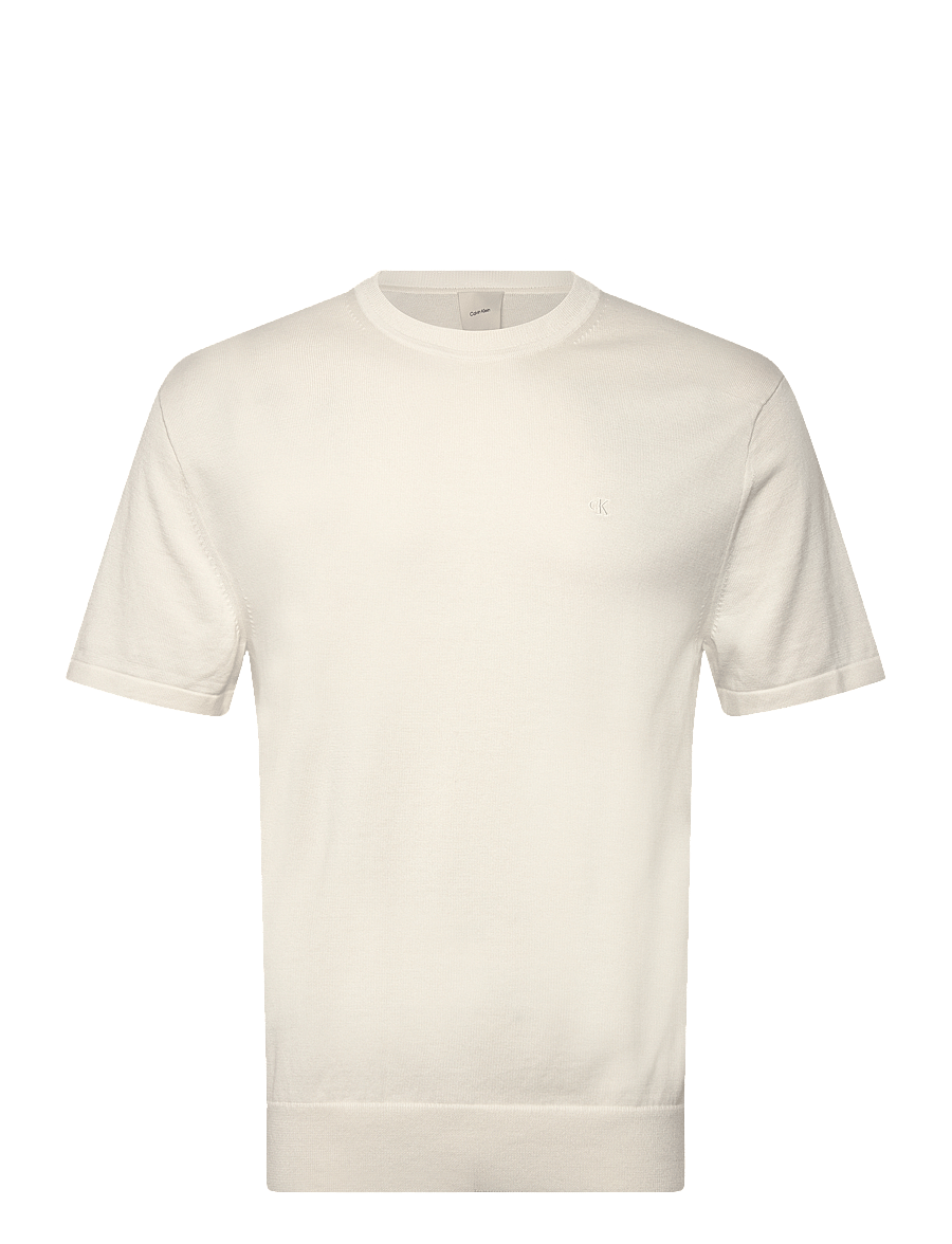 Calvin Klein - SS SUPIMA COTTON CREW 14GG - lyhythihaiset - tofu - 1