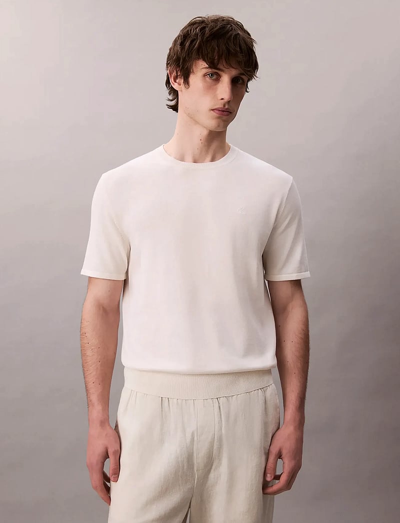 Calvin Klein - SS SUPIMA COTTON CREW 14GG - kortärmade t-shirts - tofu - 0