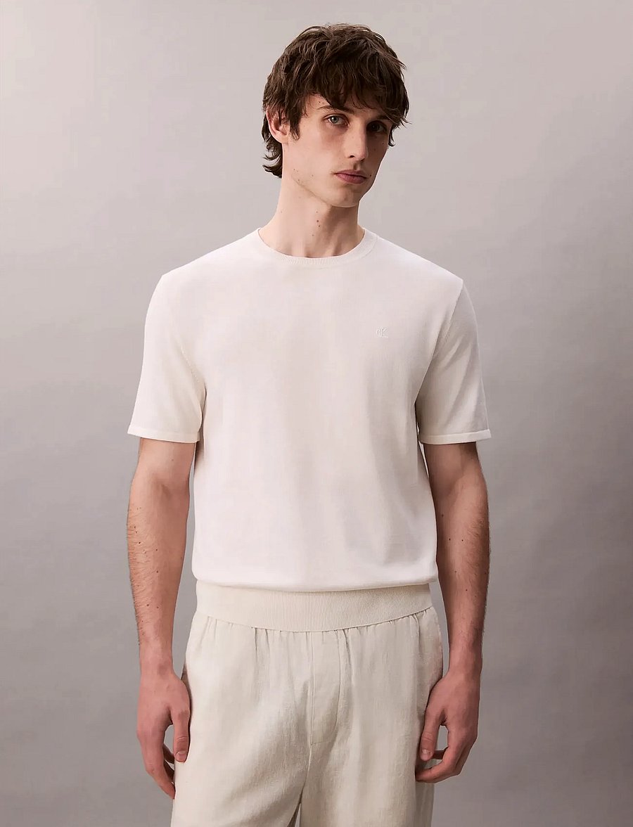 Calvin Klein - SS SUPIMA COTTON CREW 14GG - lyhythihaiset - tofu - 0