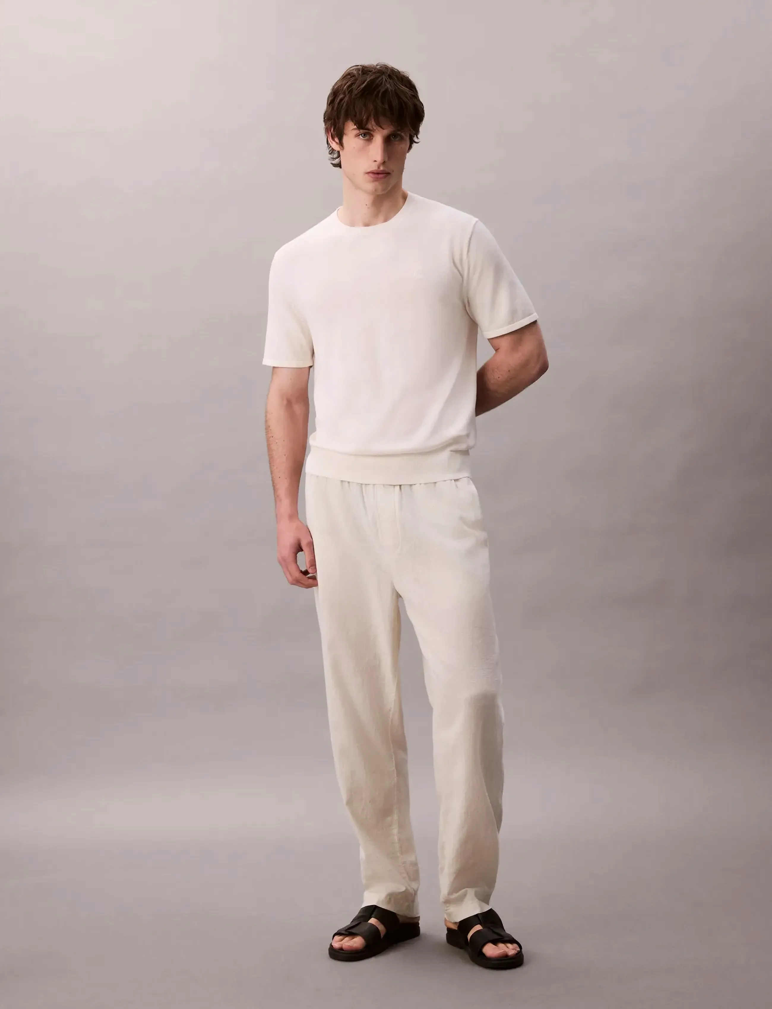 Calvin Klein - SS SUPIMA COTTON CREW 14GG - kortärmade t-shirts - tofu - 4
