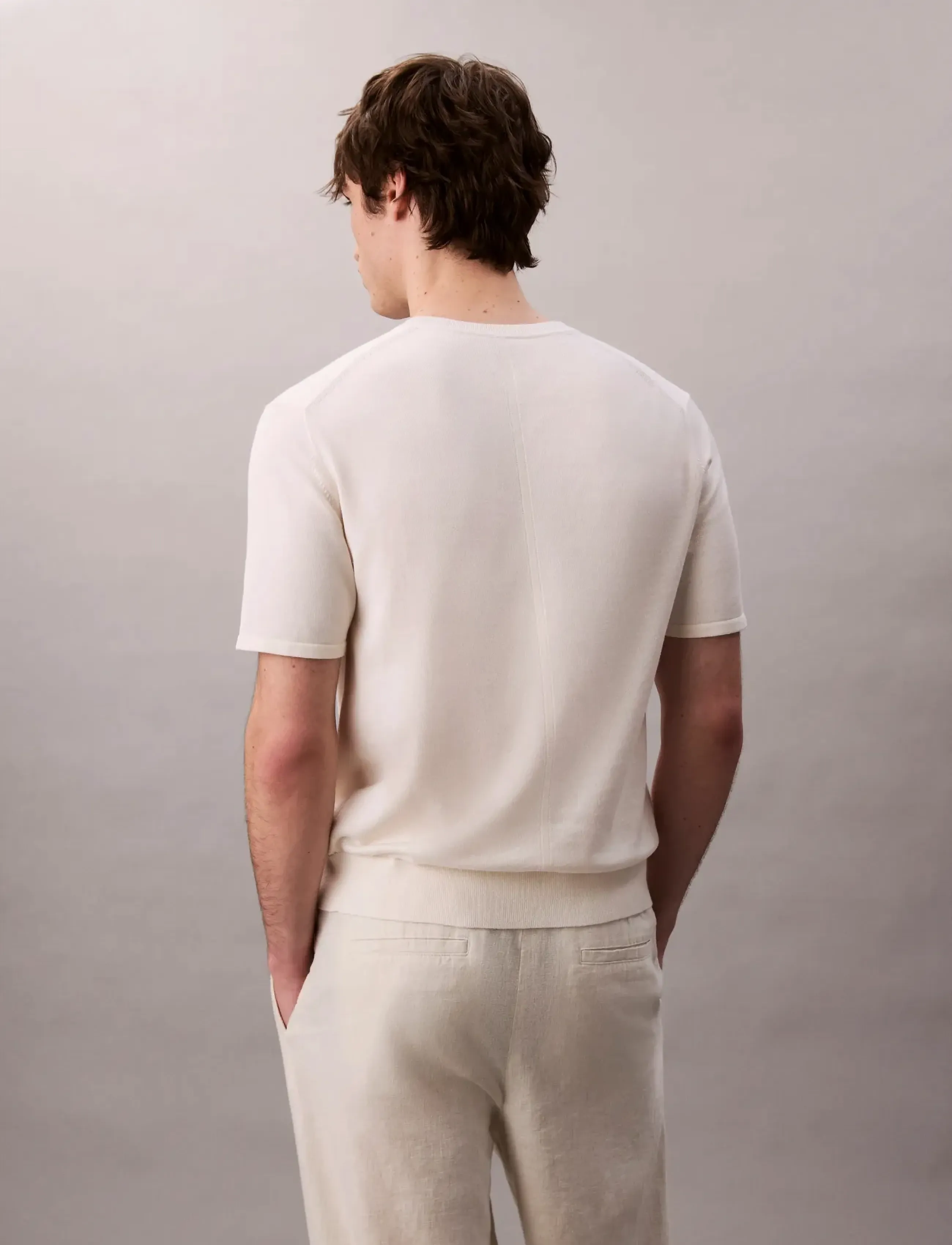 Calvin Klein - SS SUPIMA COTTON CREW 14GG - kortärmade t-shirts - tofu - 5