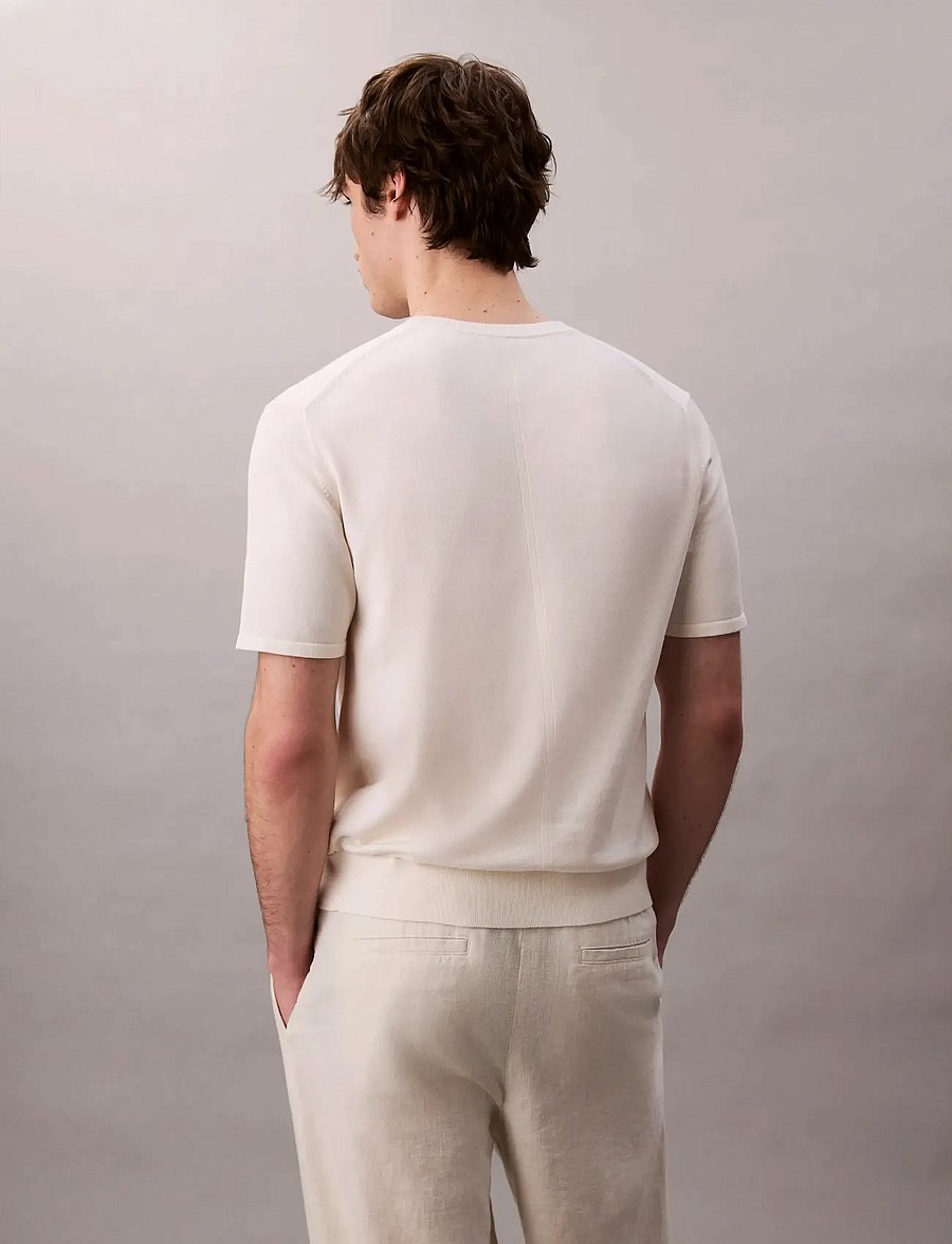 Calvin Klein - SS SUPIMA COTTON CREW 14GG - lyhythihaiset - tofu - 5