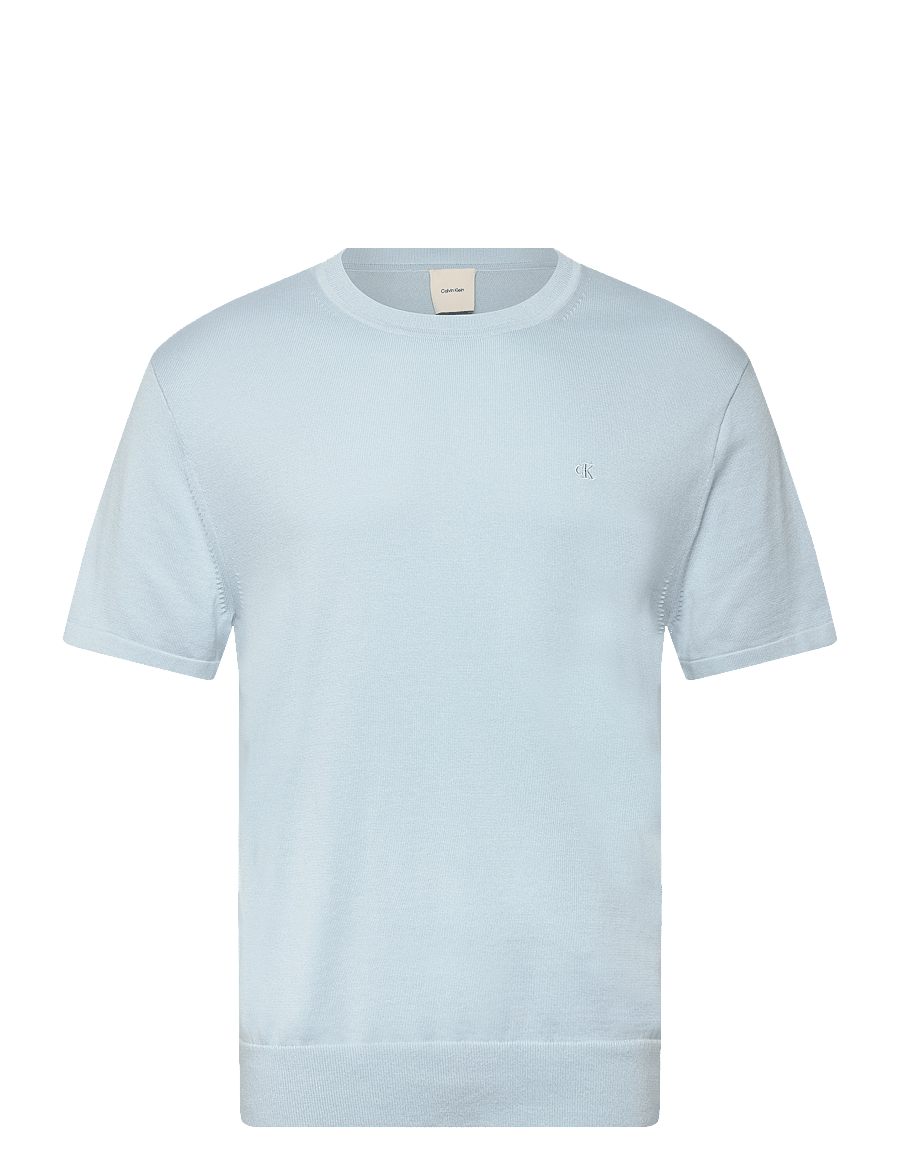Calvin Klein - SS SUPIMA COTTON CREW 14GG - lyhythihaiset - winter sky - 1