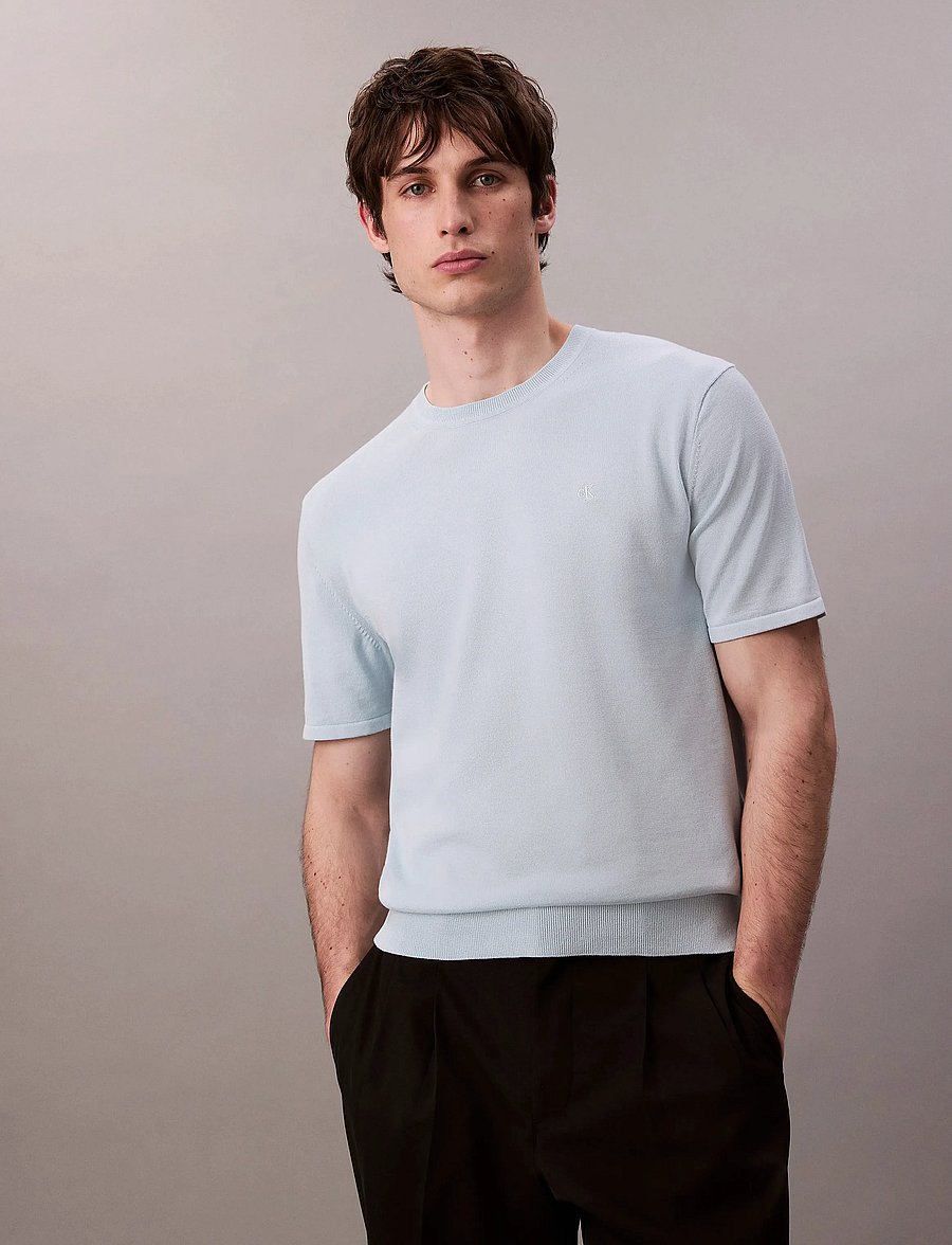 Calvin Klein - SS SUPIMA COTTON CREW 14GG - lyhythihaiset - winter sky - 0