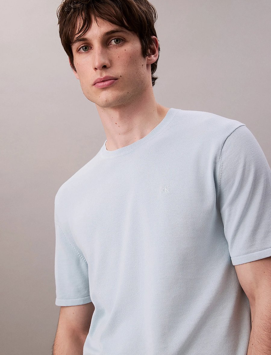 Calvin Klein - SS SUPIMA COTTON CREW 14GG - lyhythihaiset - winter sky - 3