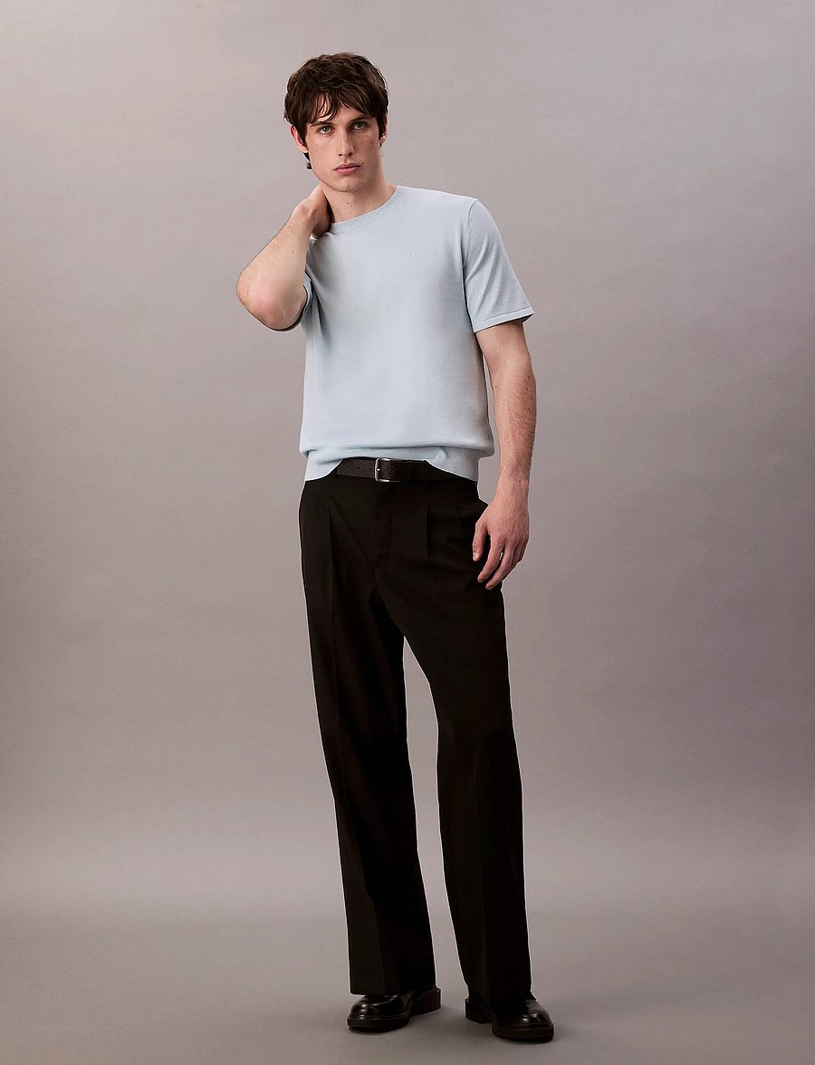 Calvin Klein - SS SUPIMA COTTON CREW 14GG - lyhythihaiset - winter sky - 4