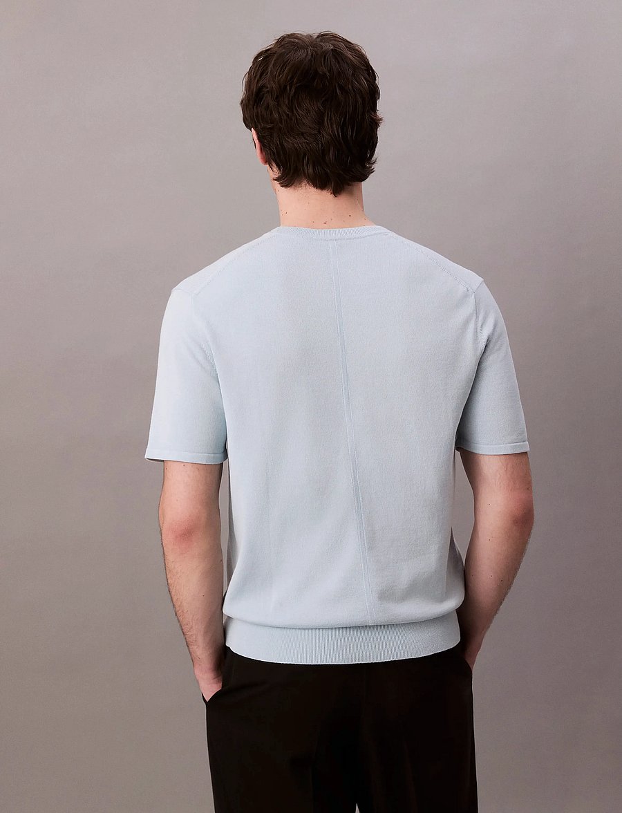 Calvin Klein - SS SUPIMA COTTON CREW 14GG - lyhythihaiset - winter sky - 5