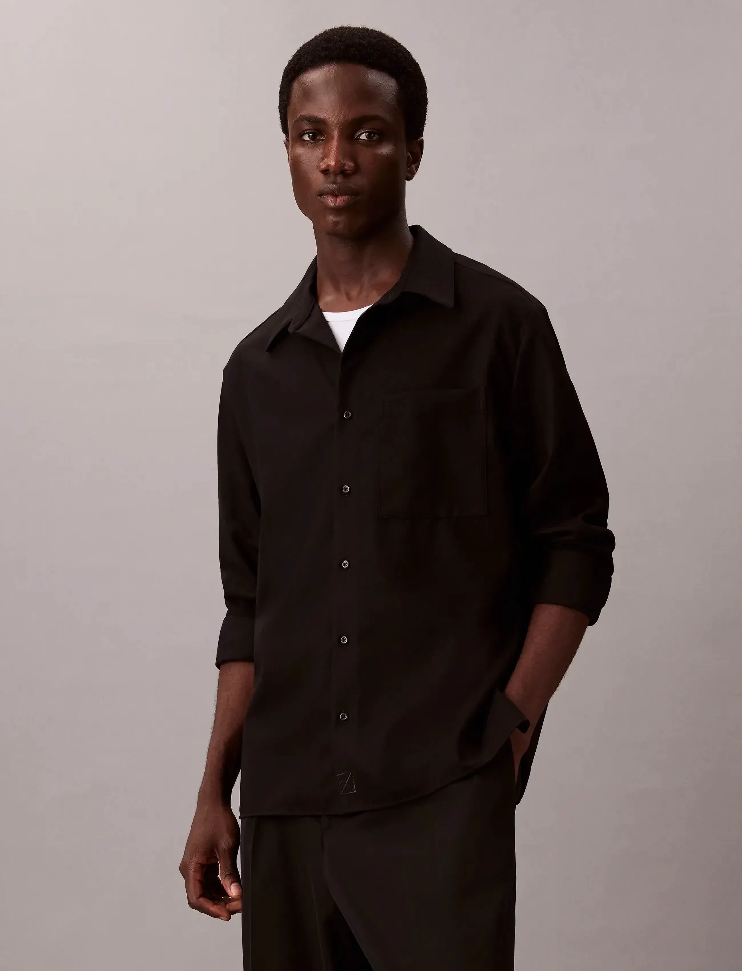 Ls Solid Silk Wool Easy Shirt