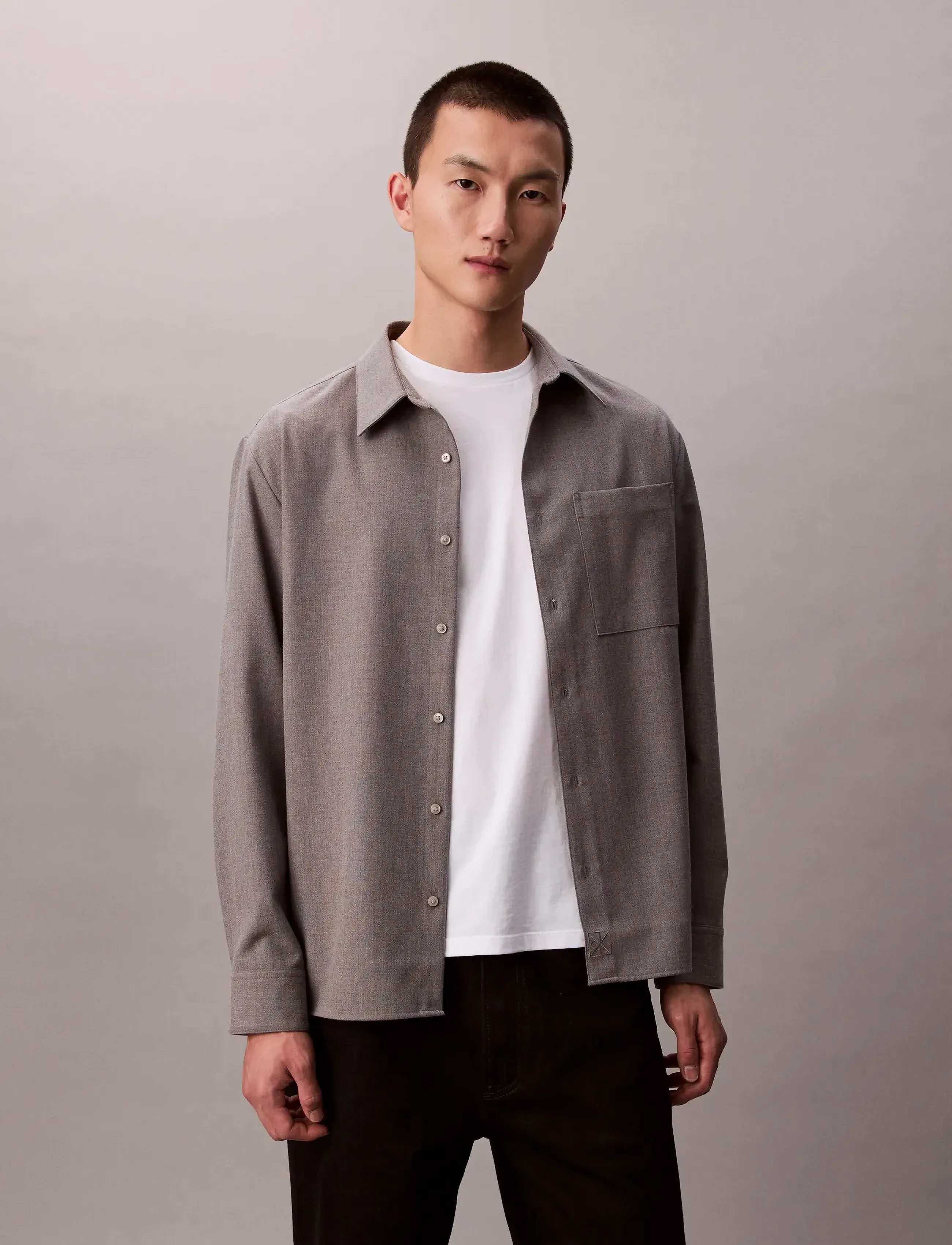 Ls Solid Silk Wool Easy Shirt