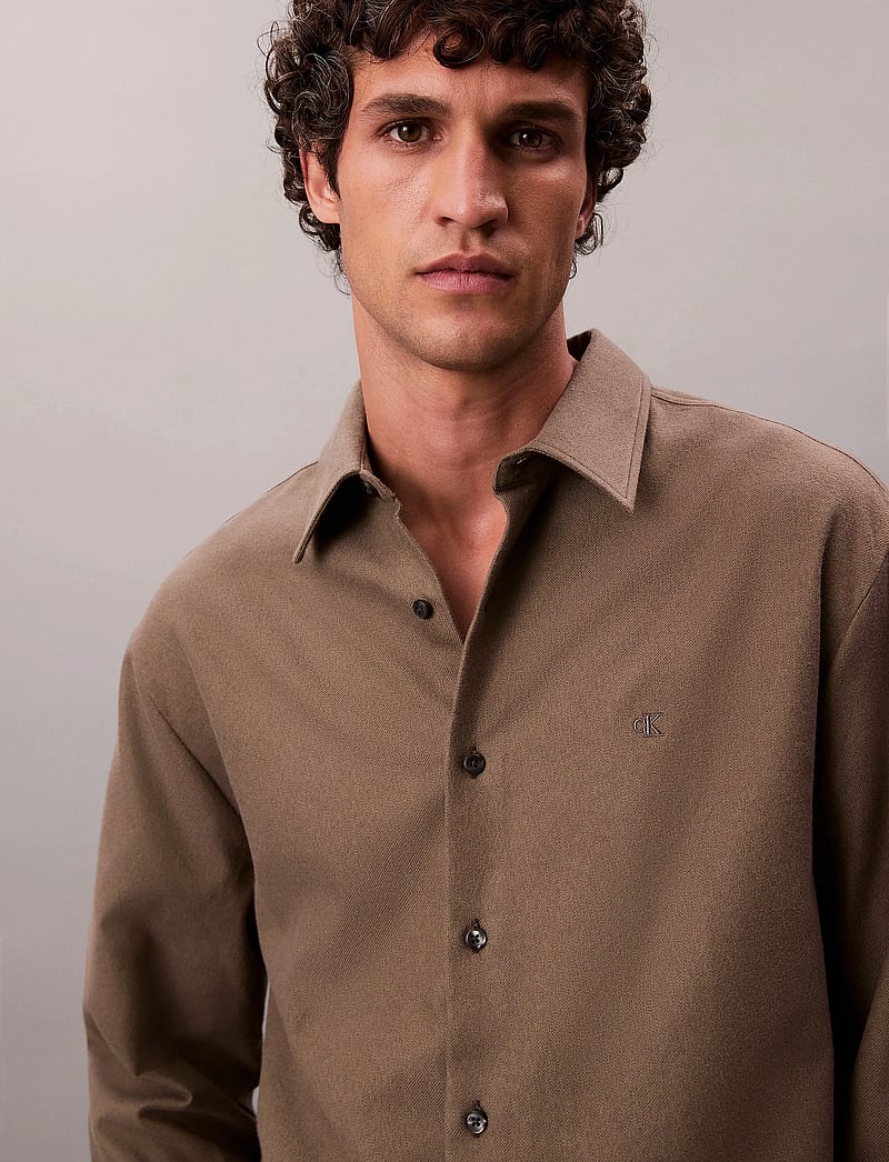 Calvin Klein - LS MELANGE FLANNEL EASY SHIRT - flanellskjortor - beluga - 0