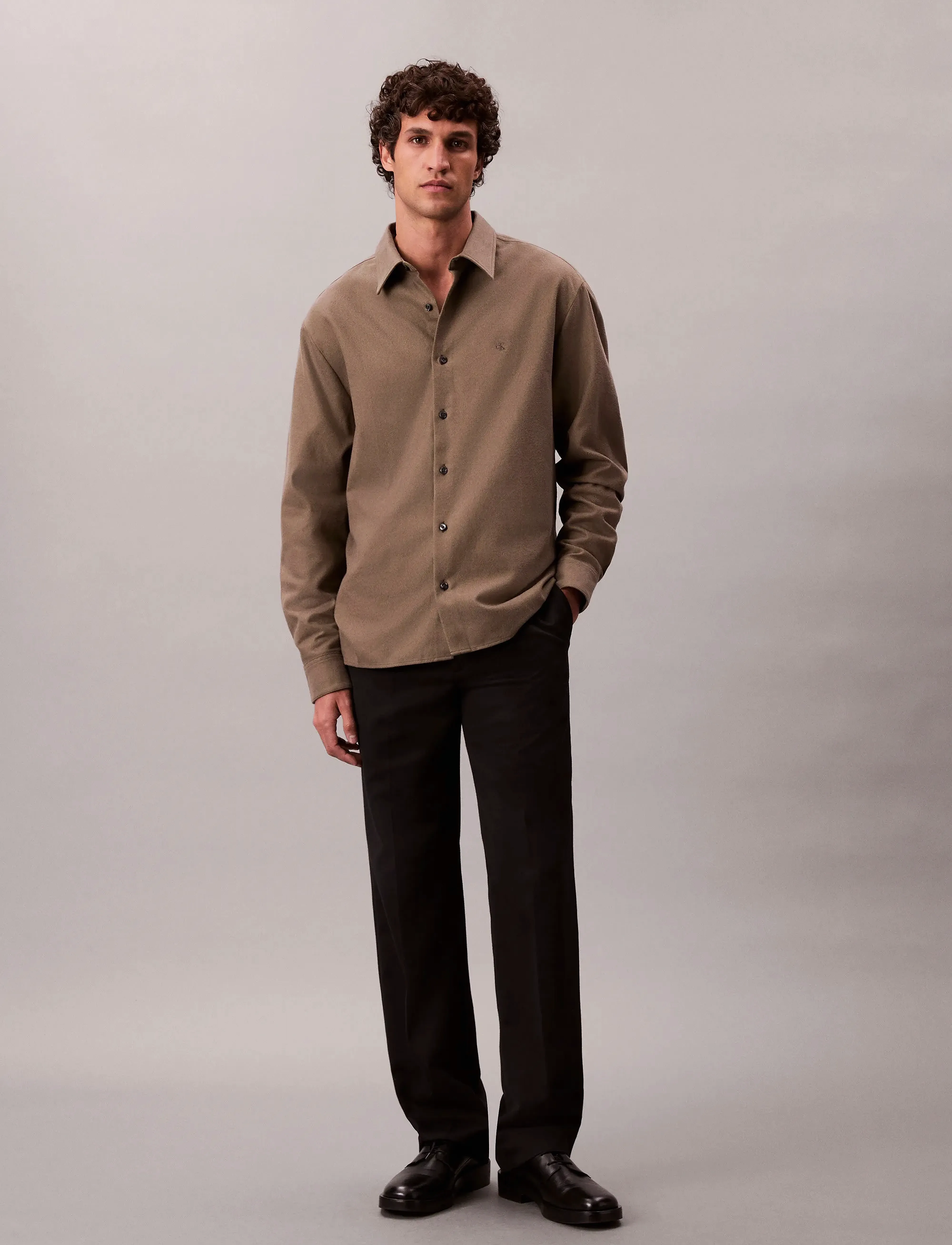 Calvin Klein - LS MELANGE FLANNEL EASY SHIRT - chemises en flanelle - beluga - 3
