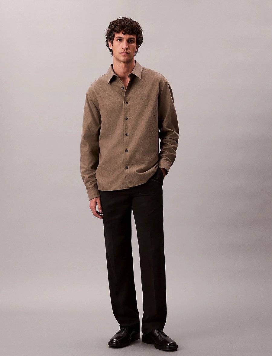 Calvin Klein - LS MELANGE FLANNEL EASY SHIRT - flannel shirts - beluga - 3
