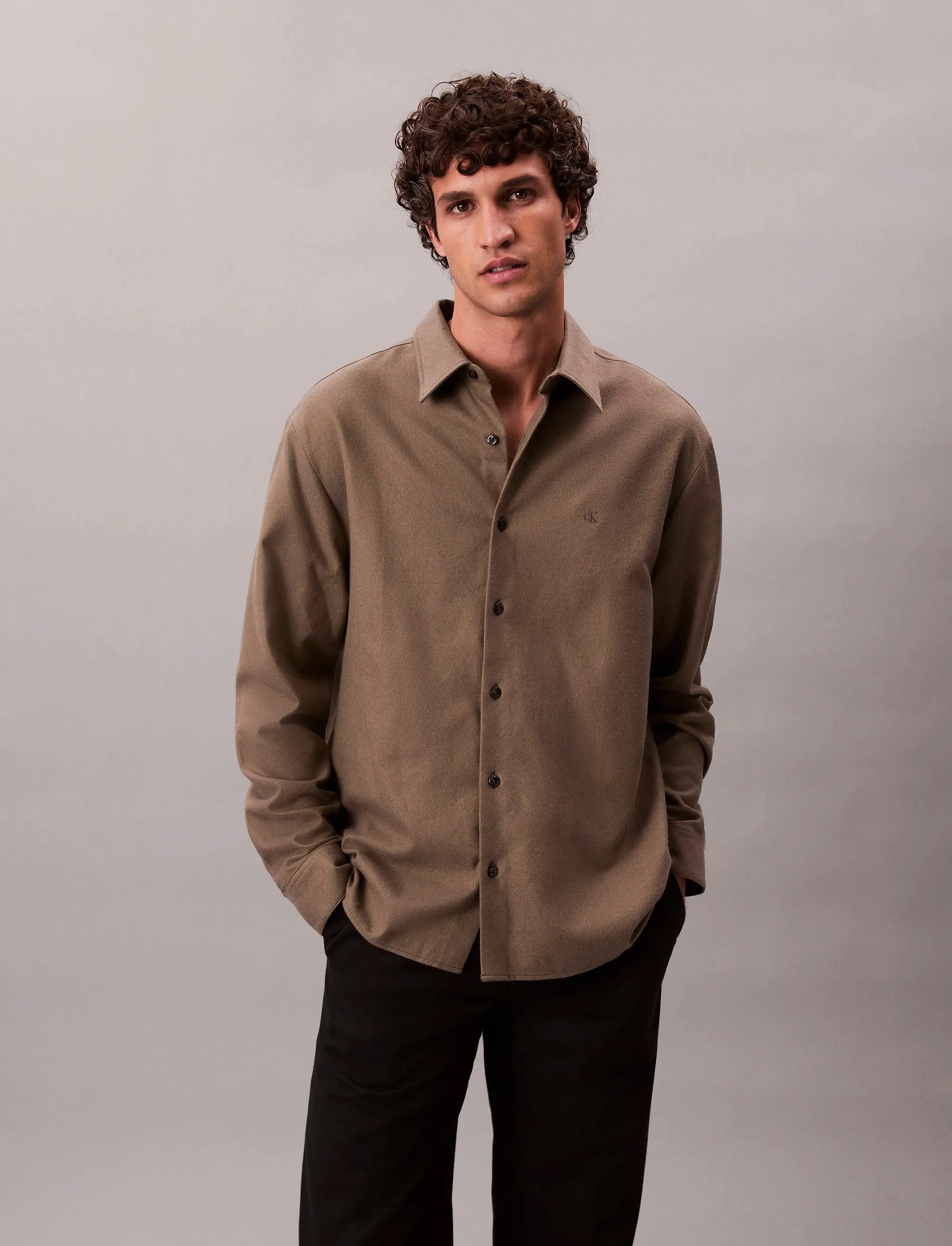 Calvin Klein - LS MELANGE FLANNEL EASY SHIRT - chemises en flanelle - beluga - 4