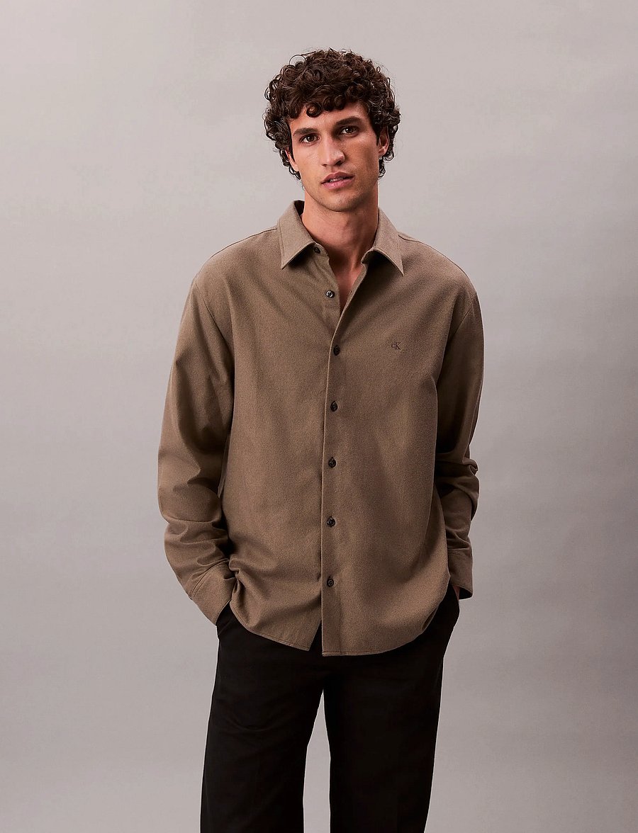 Calvin Klein - LS MELANGE FLANNEL EASY SHIRT - flannel shirts - beluga - 4