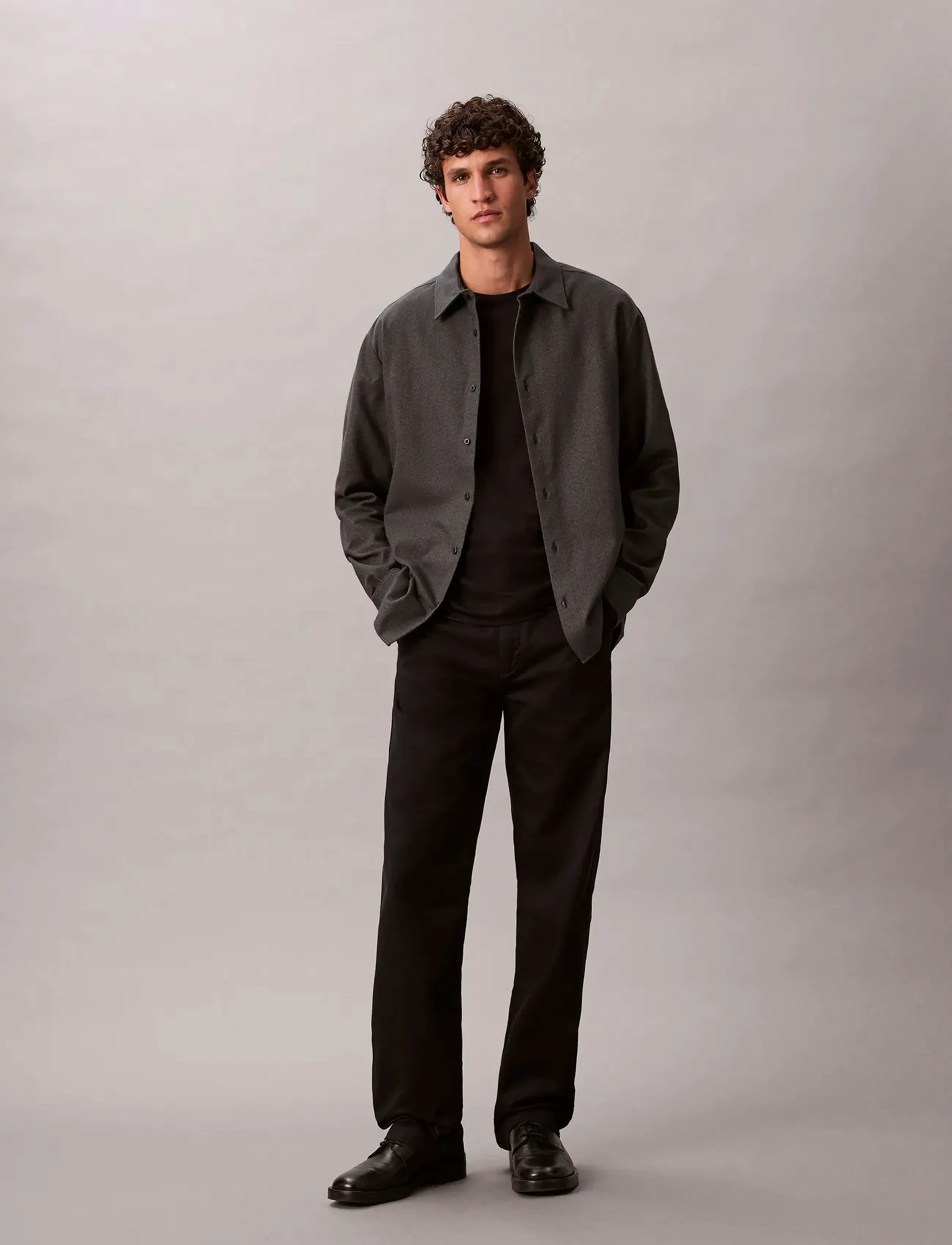 Calvin Klein LS MELANGE FLANNEL EASY SHIRT - Skjorter - BLACK / grey