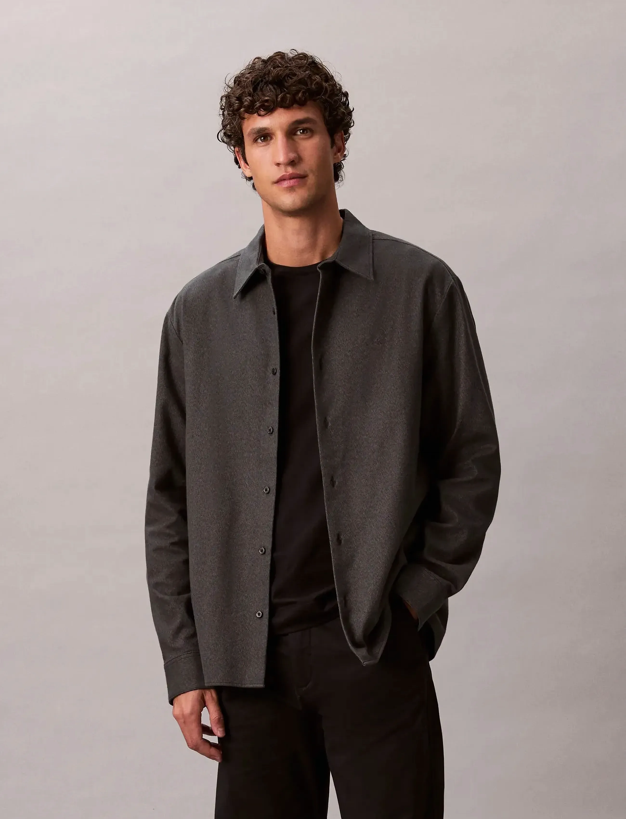Calvin Klein - LS MELANGE FLANNEL EASY SHIRT - flanell-hemden - black - 2
