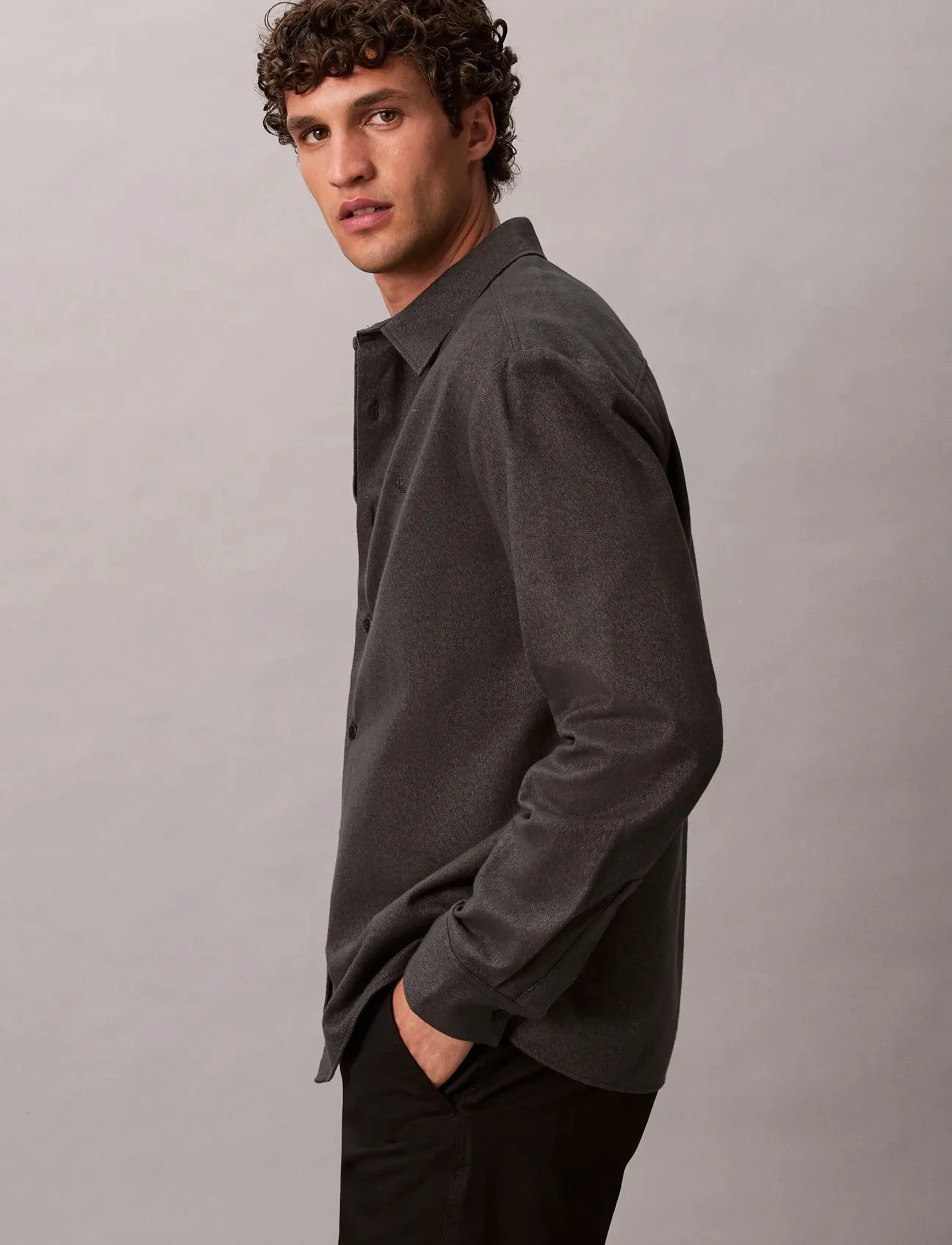 Calvin Klein - LS MELANGE FLANNEL EASY SHIRT - flanell-hemden - black - 5