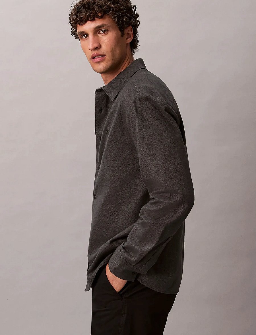 Calvin Klein - LS MELANGE FLANNEL EASY SHIRT - flanellsärgid - black - 5