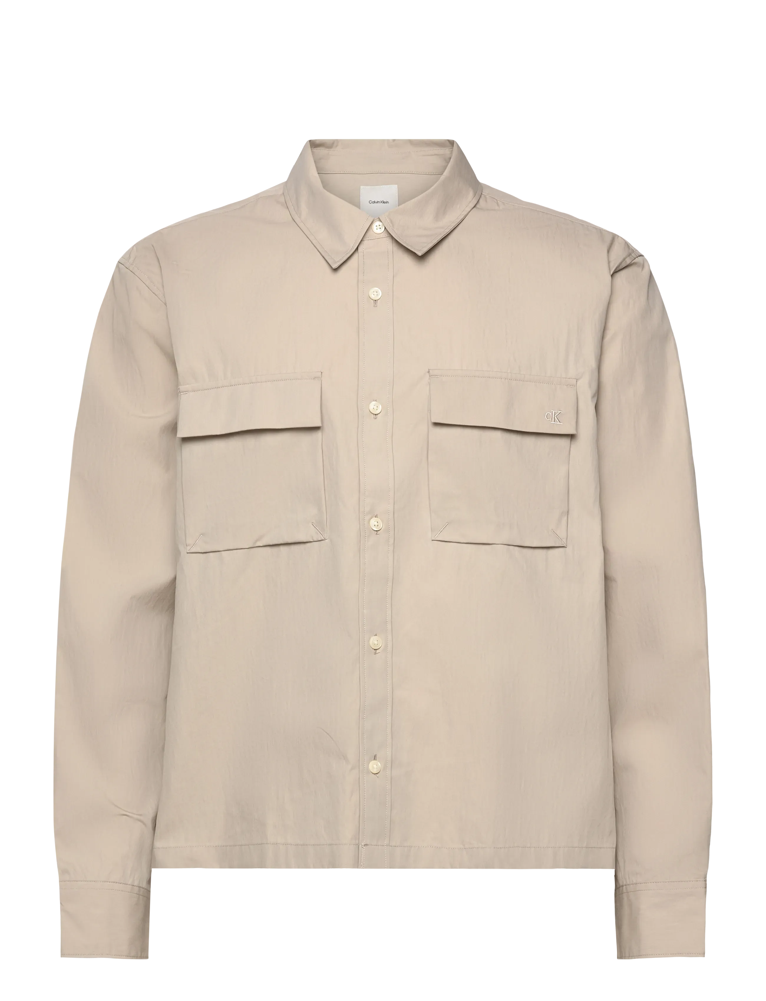 Calvin Klein LS COTTON NYLON EASY CROPPED SHI - Tøj - ISLAND FOSSIL / beige