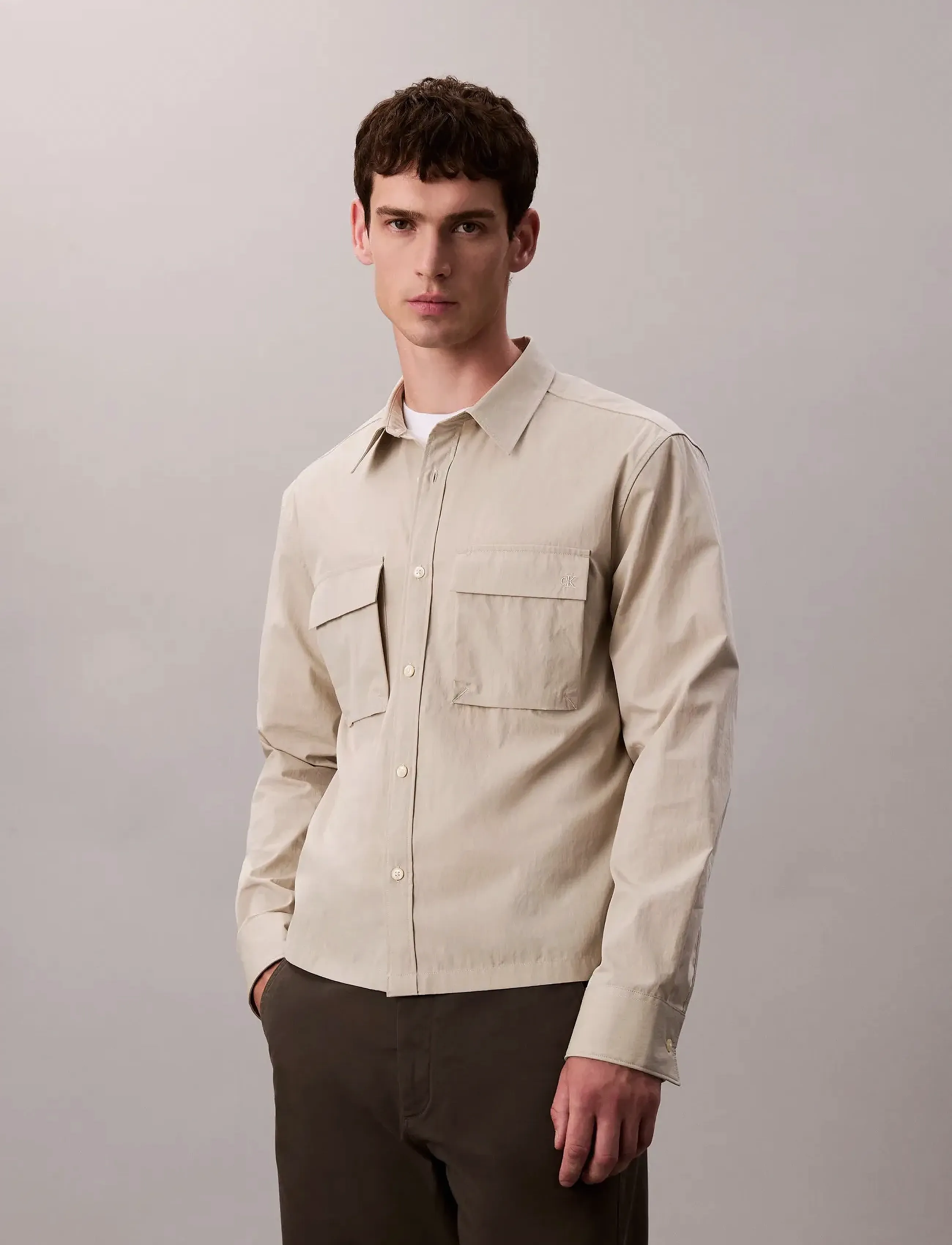 Calvin Klein Ls Cotton Nylon Easy Cropped Shi casual skjortor herr – bild 5