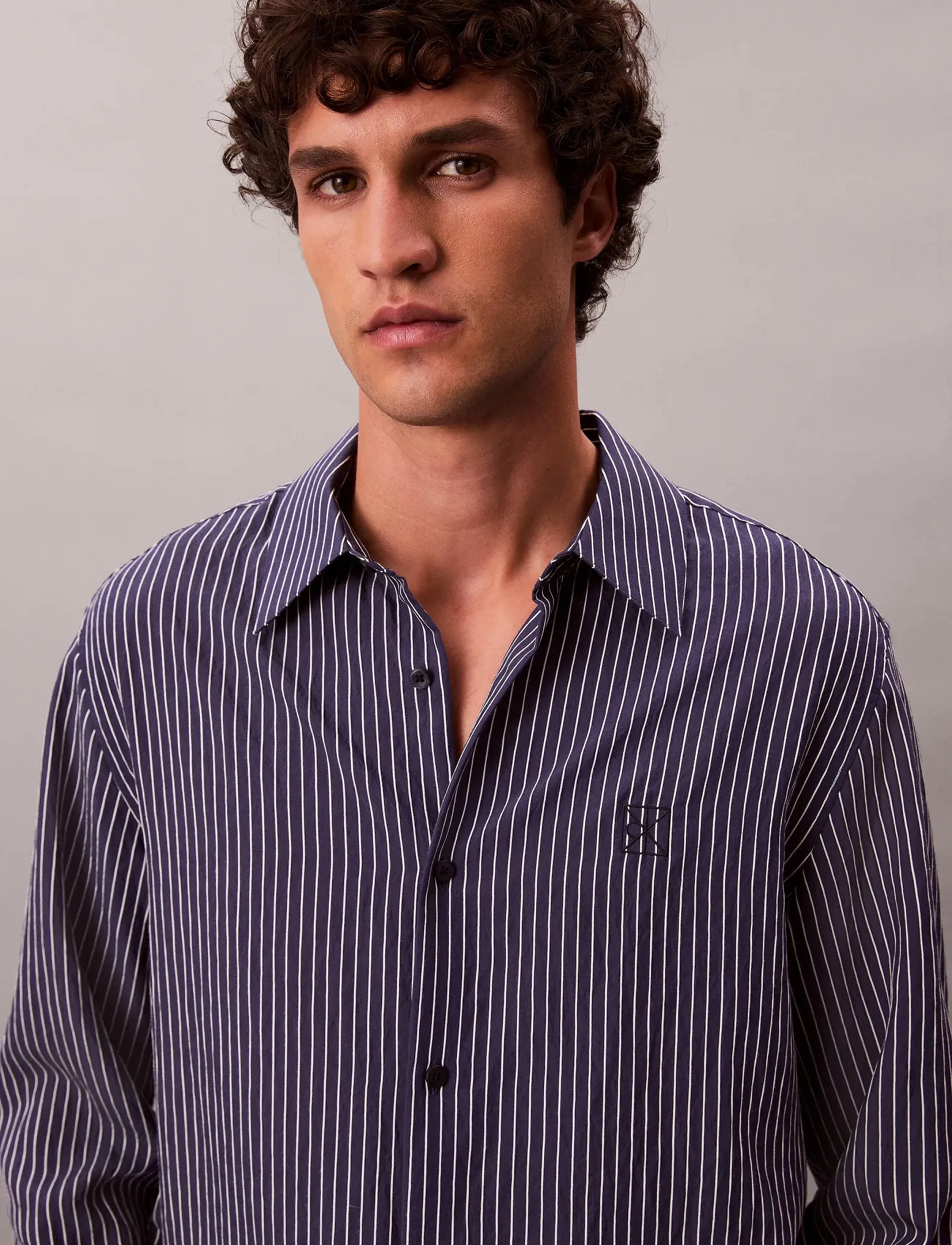Calvin Klein Ls Thin Striped Viscose Easy Shi, L, Black, Skjorter > Business Shirts, Herre
