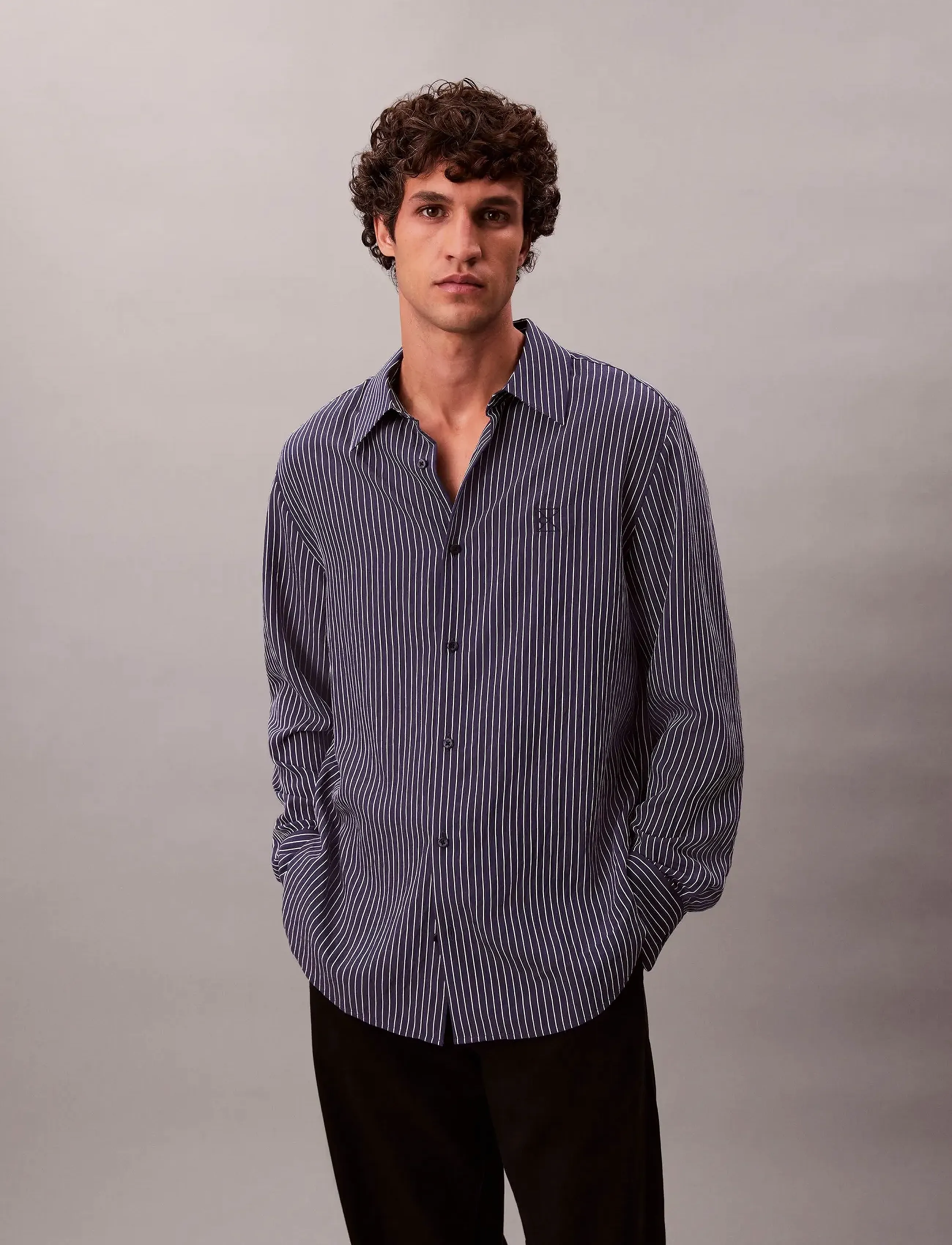 Calvin Klein - LS THIN STRIPED VISCOSE EASY SHI - gestreifte hemden - dark sapphire - 2