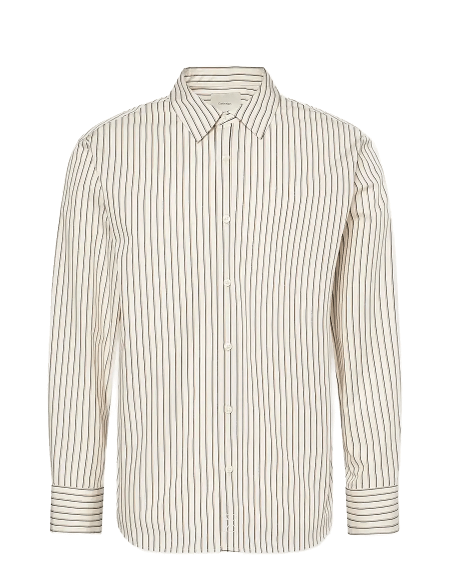 Calvin Klein - LS THIN DBL STRIPE COTTON EASY S - stribede skjorter - tofu - 1