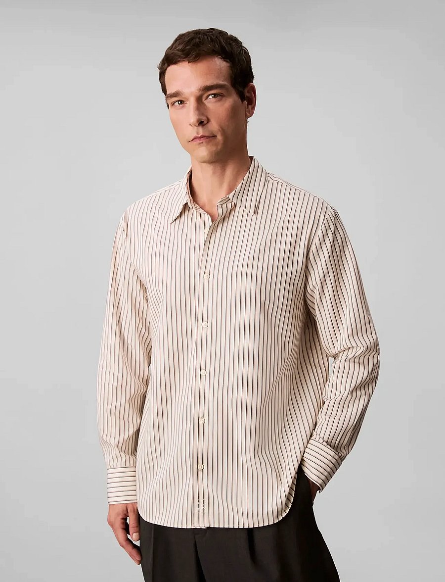 Calvin Klein - LS THIN DBL STRIPE COTTON EASY S - stribede skjorter - tofu - 0