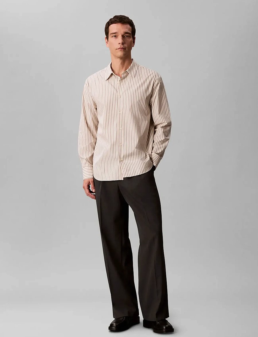 Calvin Klein - LS THIN DBL STRIPE COTTON EASY S - stribede skjorter - tofu - 3