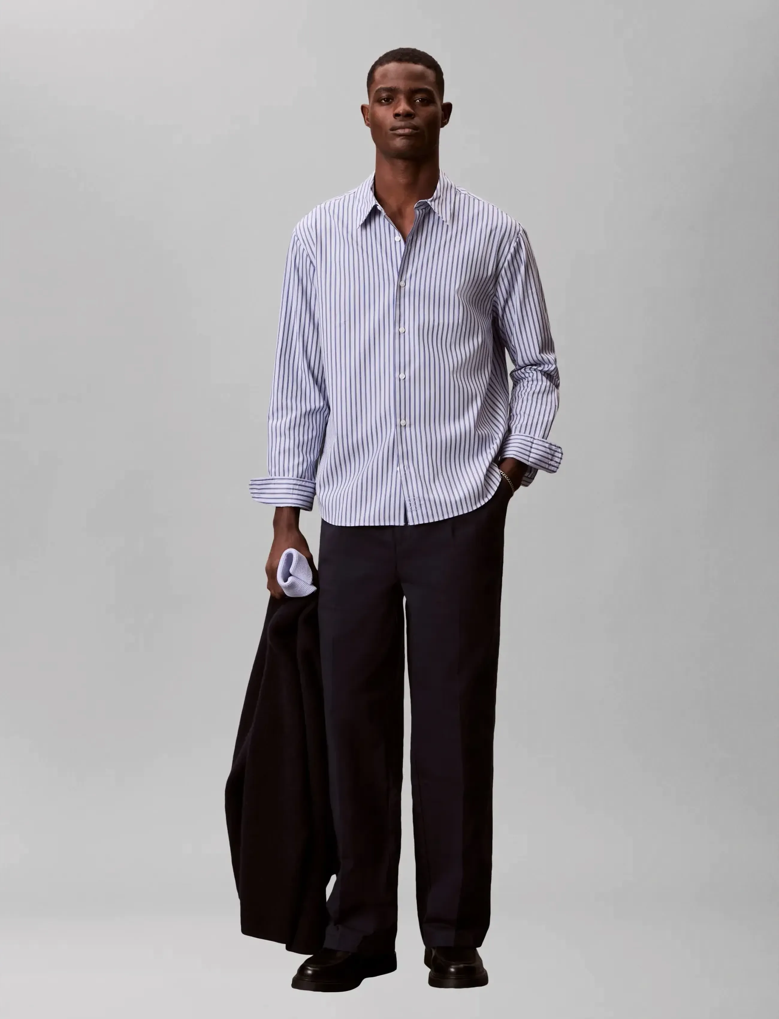 Calvin Klein LS THIN DBL STRIPE COTTON EASY S - Skjorter - XENON BLUE / white