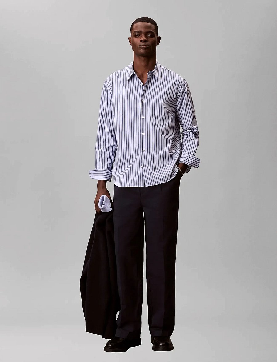 Calvin Klein - LS THIN DBL STRIPE COTTON EASY S - stribede skjorter - xenon blue - 0