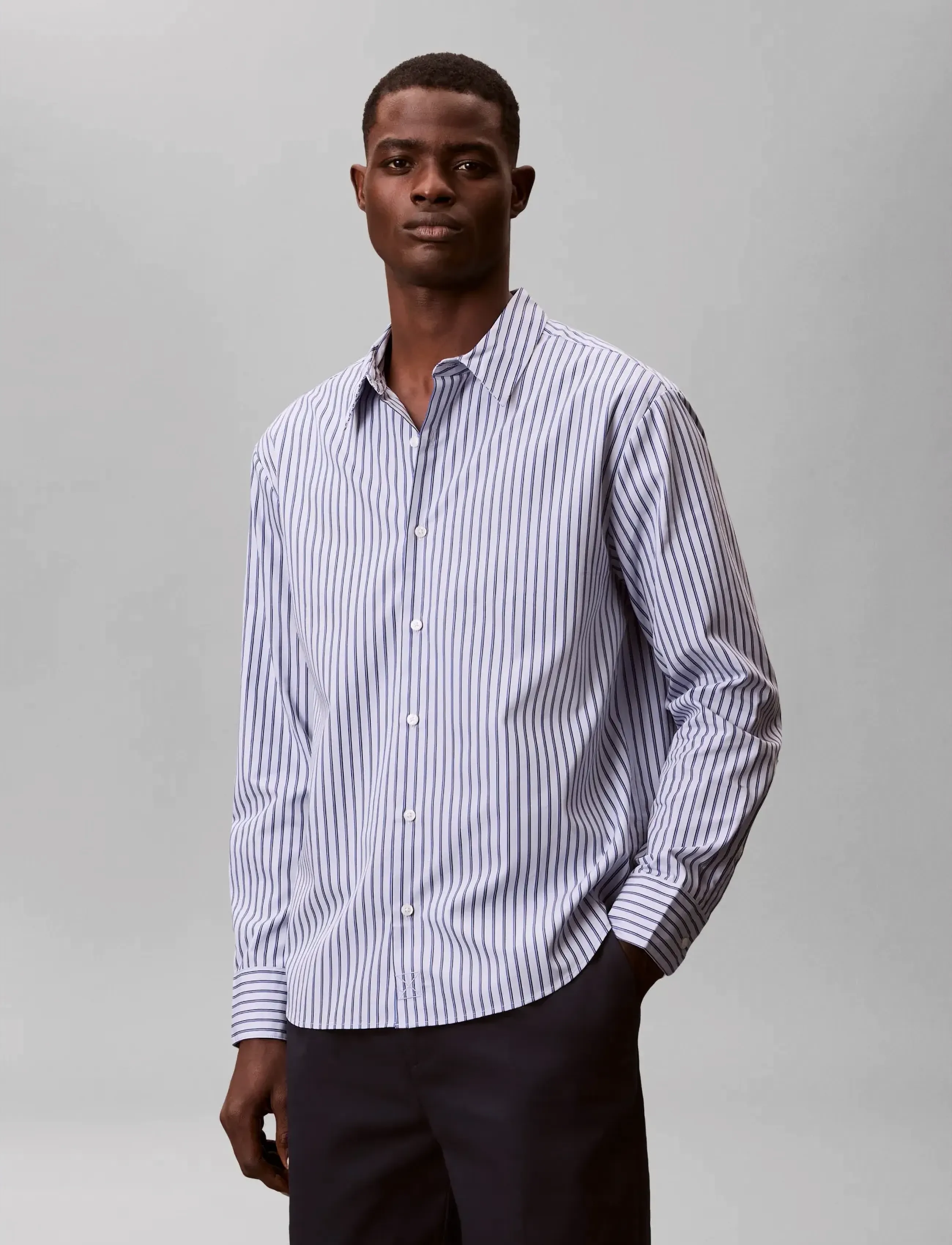 Calvin Klein - LS THIN DBL STRIPE COTTON EASY S - randiga skjortor - xenon blue - 4
