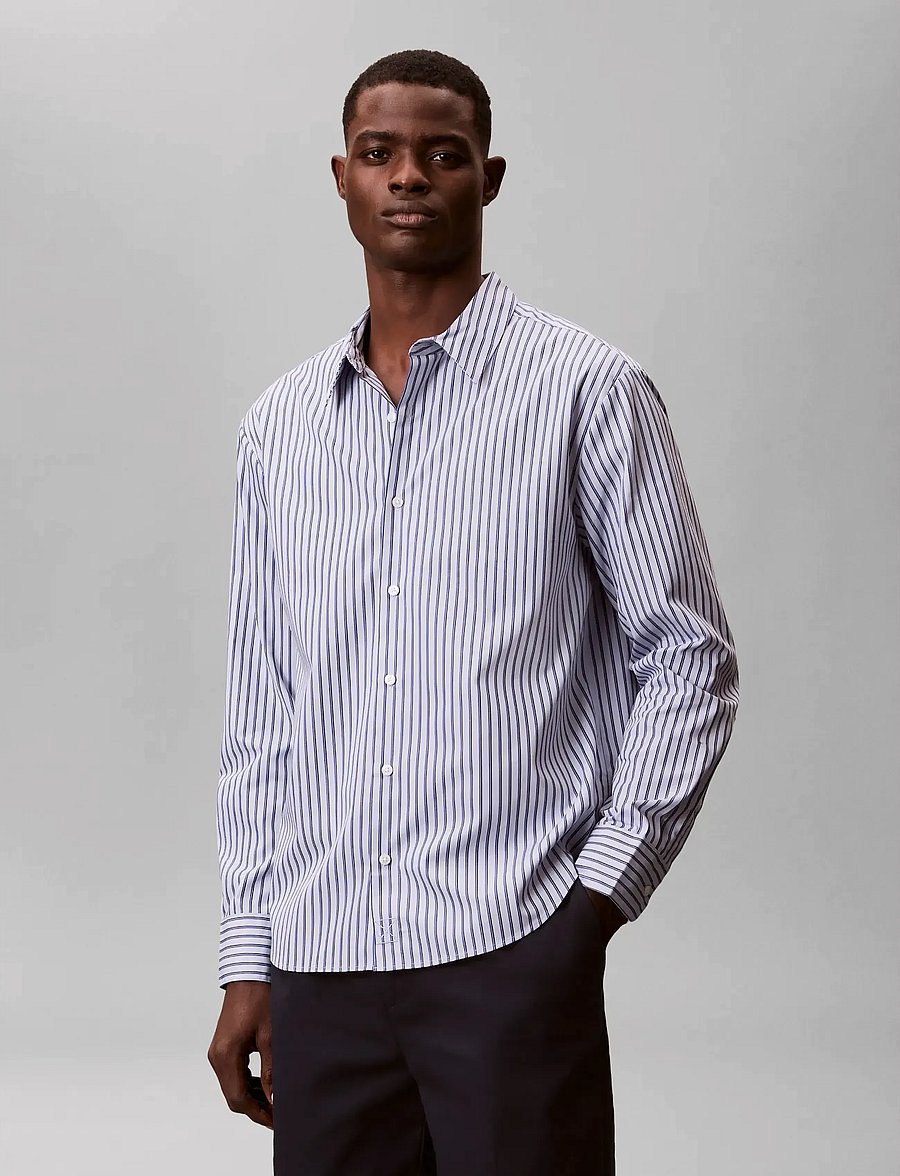 Calvin Klein - LS THIN DBL STRIPE COTTON EASY S - stribede skjorter - xenon blue - 4