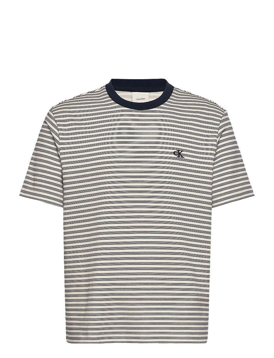 Calvin Klein - SS STRIPED OTTOMAN TEE - kurzärmelige t-shirts - chalk - 1