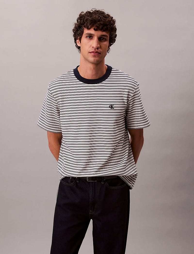 Calvin Klein - SS STRIPED OTTOMAN TEE - kurzärmelig - chalk - 0