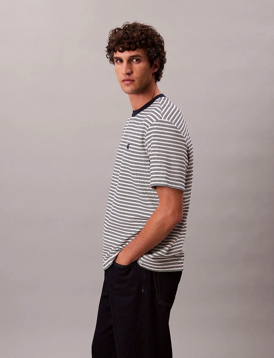 Calvin Klein - SS STRIPED OTTOMAN TEE - kurzärmelige t-shirts - chalk - 3