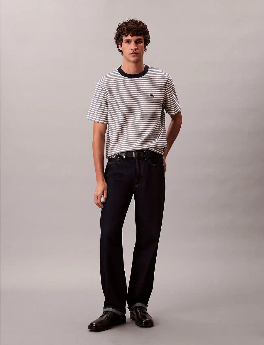 Calvin Klein - SS STRIPED OTTOMAN TEE - kurzärmelige t-shirts - chalk - 4